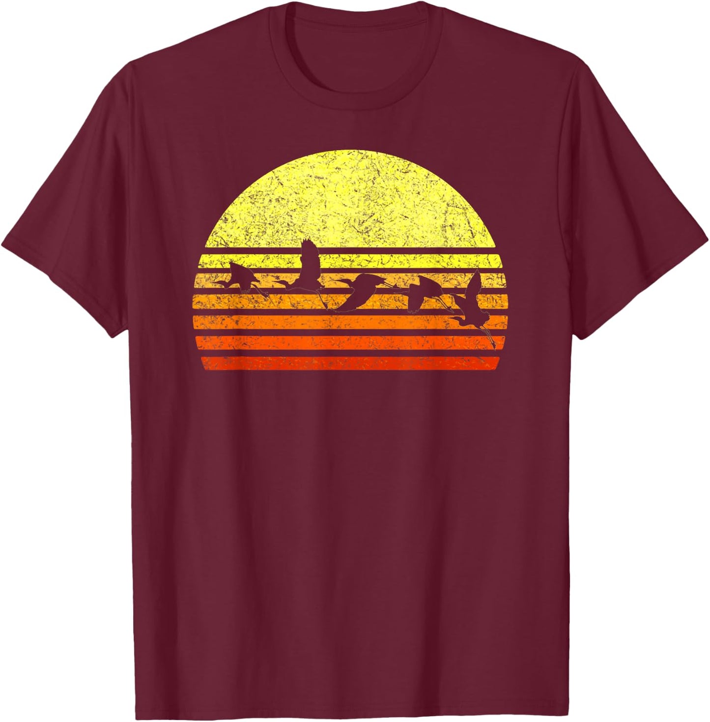 Great Blue Heron Bird Retro Sunset Vintage Distressed Sun T-Shirt - T-Shirt | Maroon