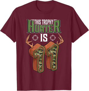 11 Year Old Hunting 11th Birthday Party Deer Hunter T-Shirt - T-Shirt | Maroon