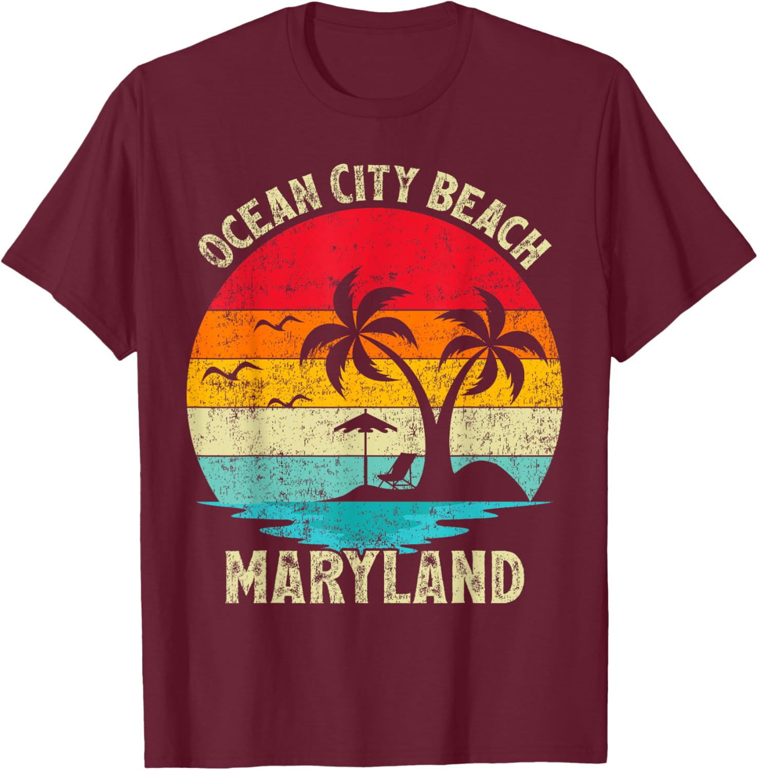 Family Vacation Vintage Retro Maryland Ocean City Beach T-Shirt - T-Shirt | Maroon
