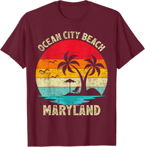 Family Vacation Vintage Retro Maryland Ocean City Beach T-Shirt - T-Shirt | Maroon