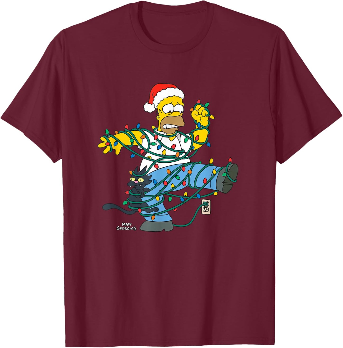 The Simpsons Holiday Homer Simpson Christmas Lights Tangle T-Shirt - T-Shirt | Maroon