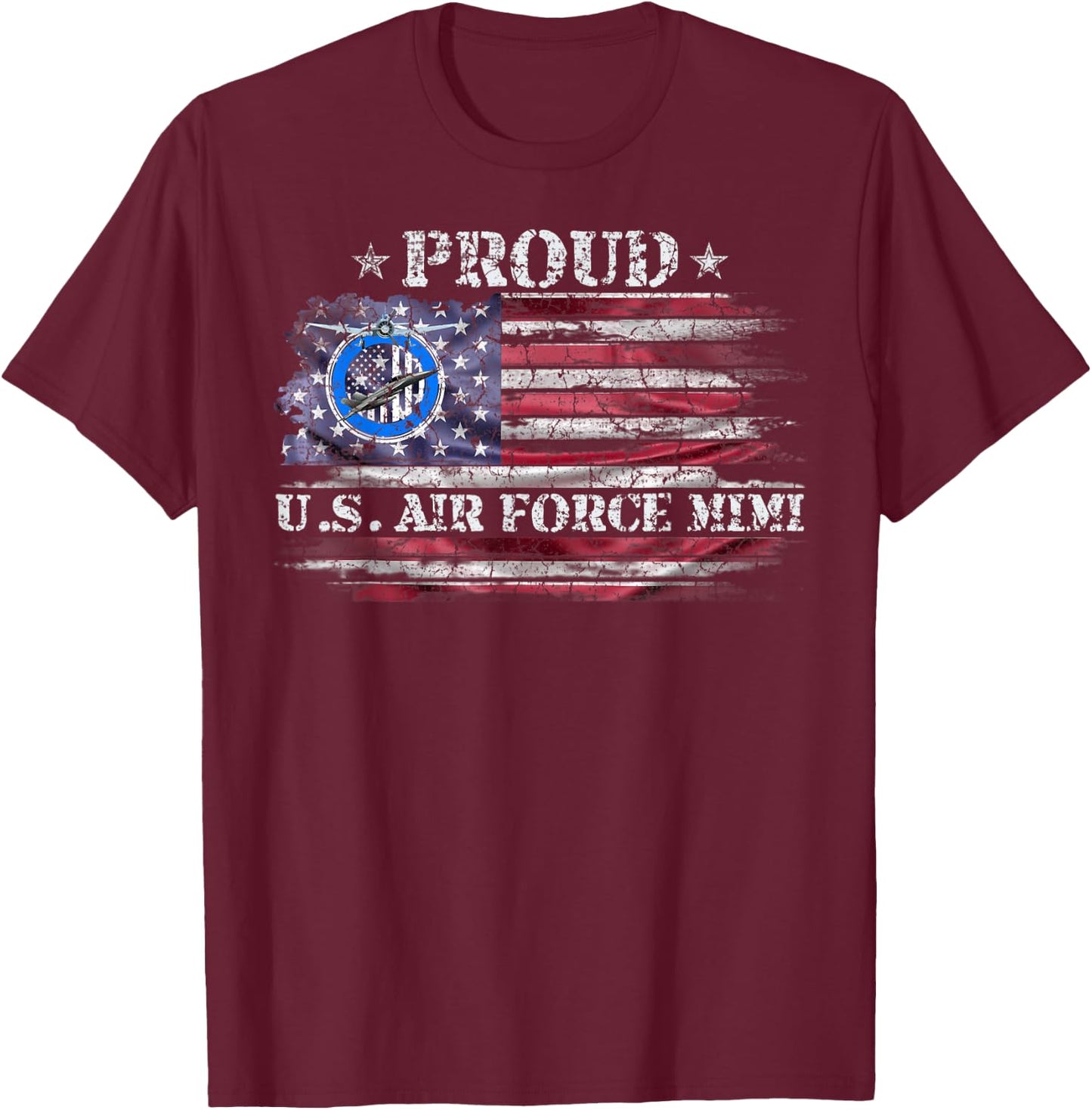 Vintage USA American Flag Proud Air Force Veteran Mimi Funny T-Shirt - T-Shirt | Maroon
