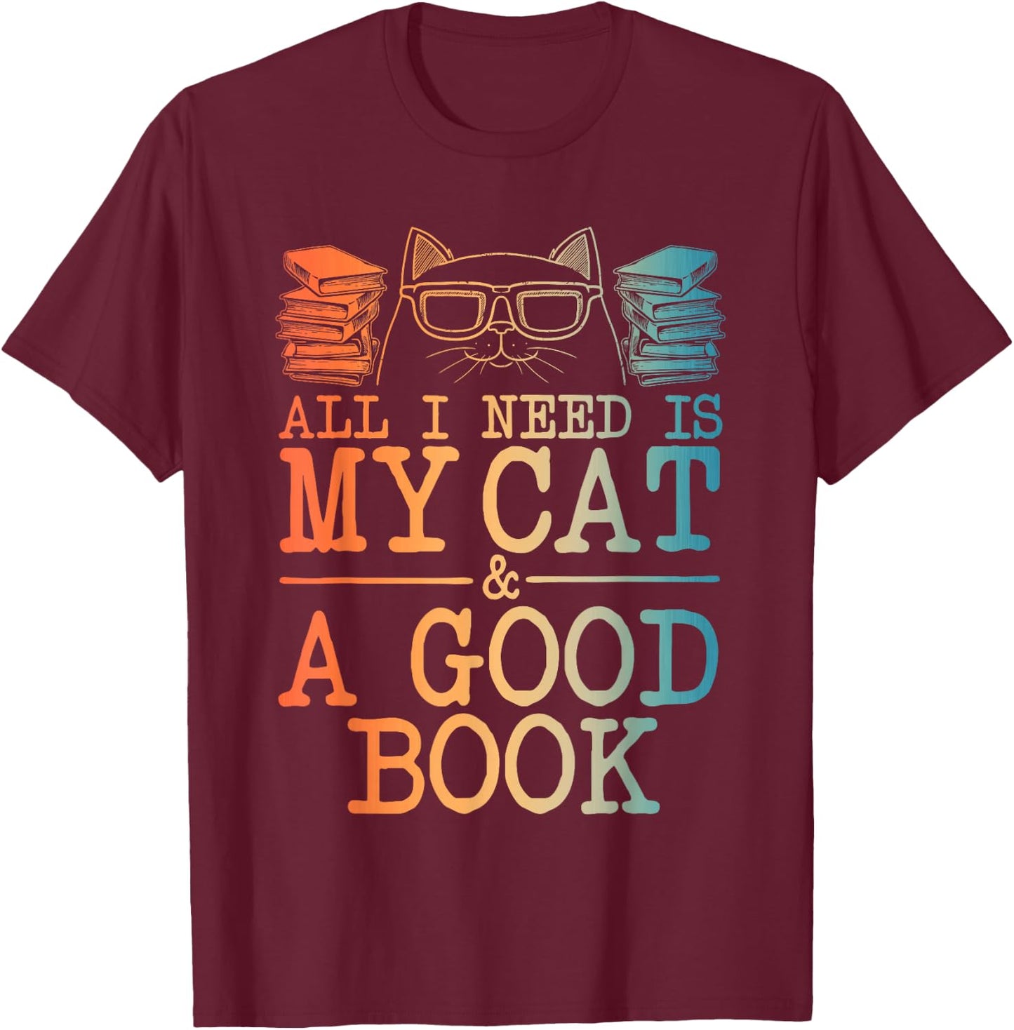 Cat & Book Art Women Cat Librarian Novel Book Lover T-Shirt - T-Shirt | Maroon