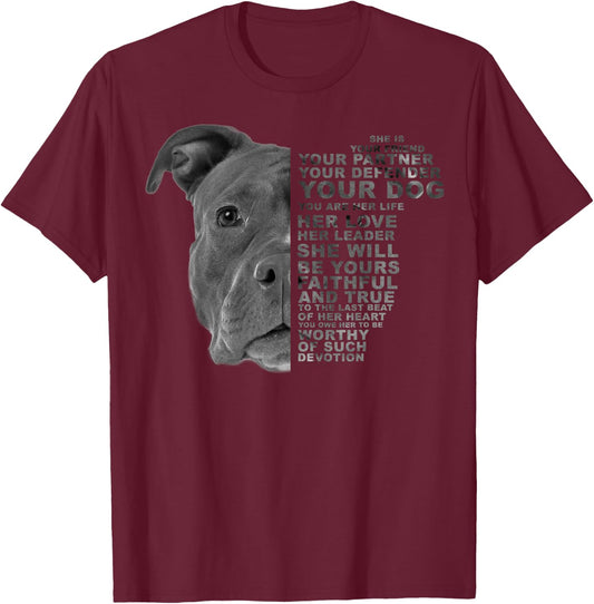 She Is Your Friend Your Partner Your Dog Pitbull Pittie Men Women Kids T-Shirt - T-Shirt | Maroon