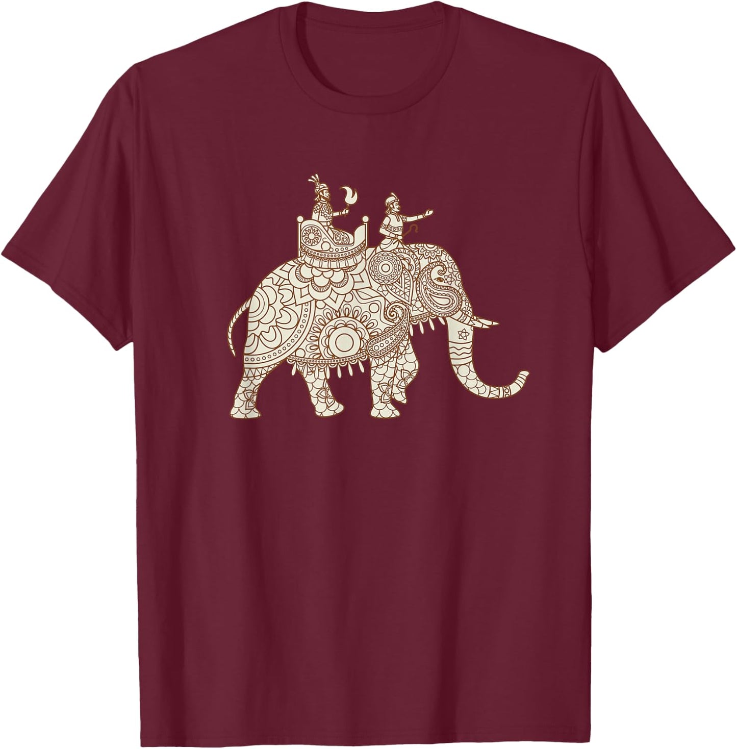 Indian Elephant Art Style Elephant Rider Paisley T-Shirt - T-Shirt | Maroon