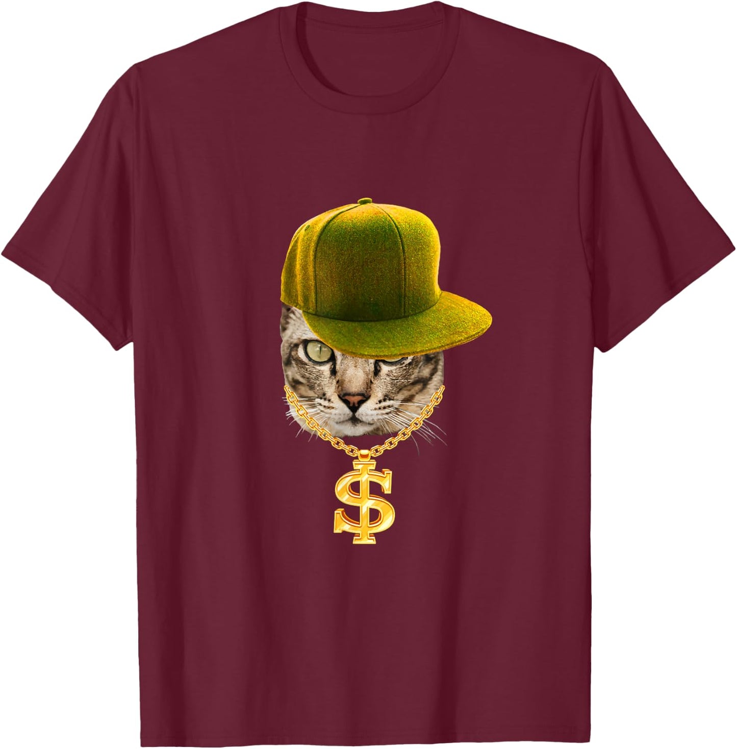 Rapper Cat with Cap and Chain Ghetto Hip Hop Culture T-Shirt - T-Shirt | Maroon