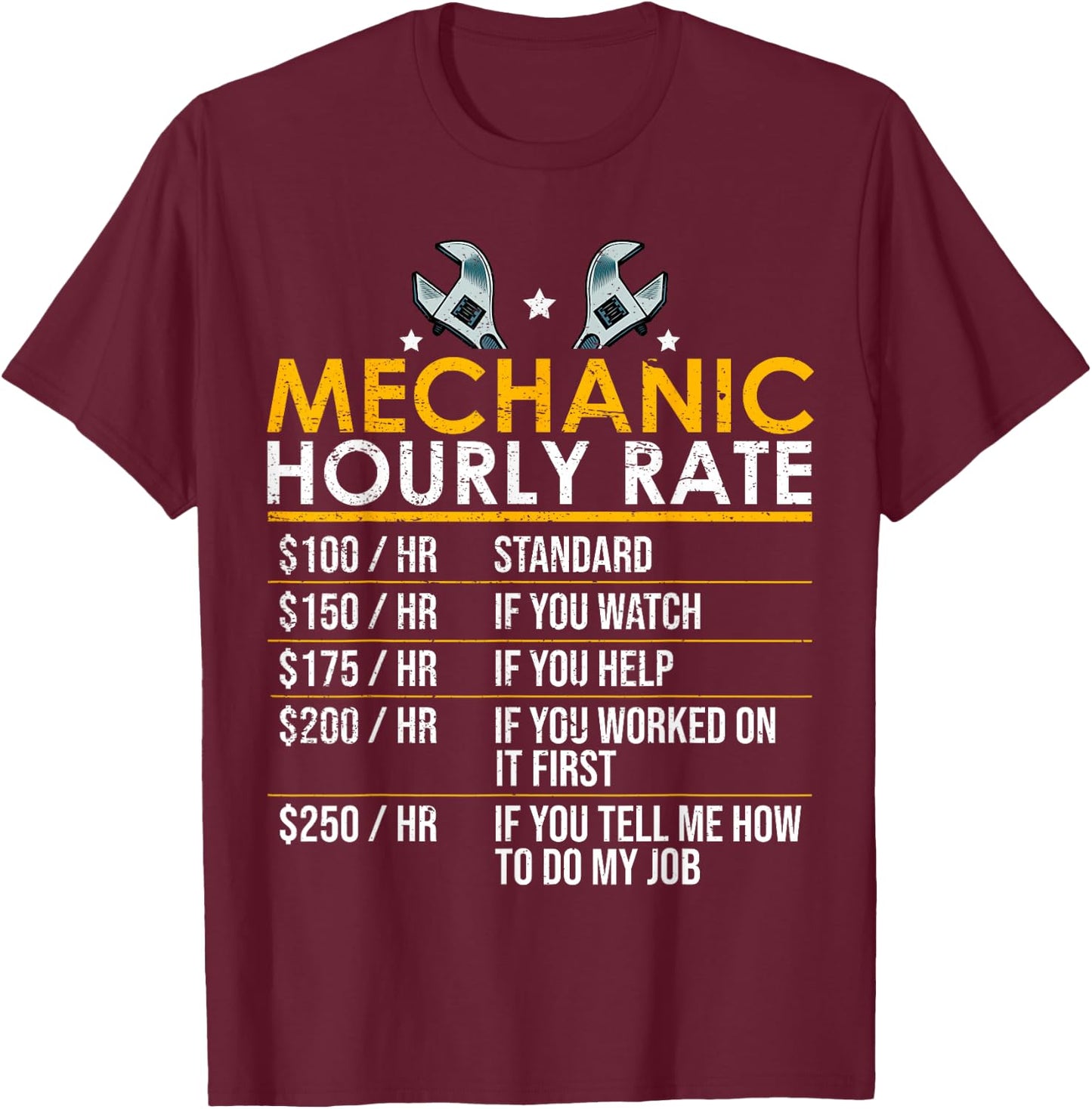 Mechanic Hourly Rate Funny Auto Repair Workshop Humor T-Shirt - T-Shirt | Maroon