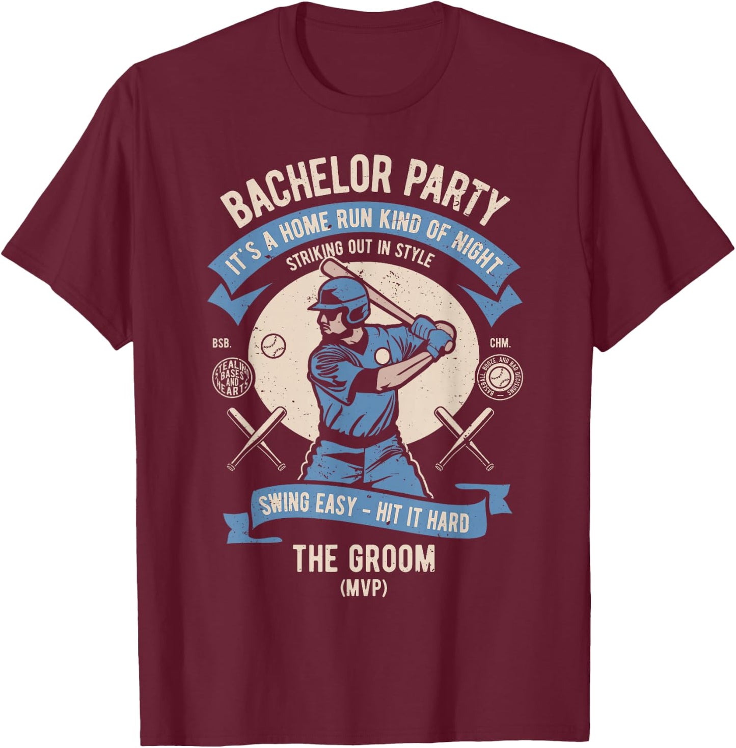 Retro Bachelor Party Baseball, Groom & Team Set 1 of 2 T-Shirt - T-Shirt | Maroon