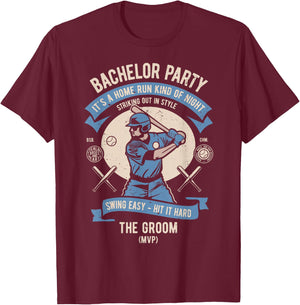 Retro Bachelor Party Baseball, Groom & Team Set 1 of 2 T-Shirt - T-Shirt | Maroon
