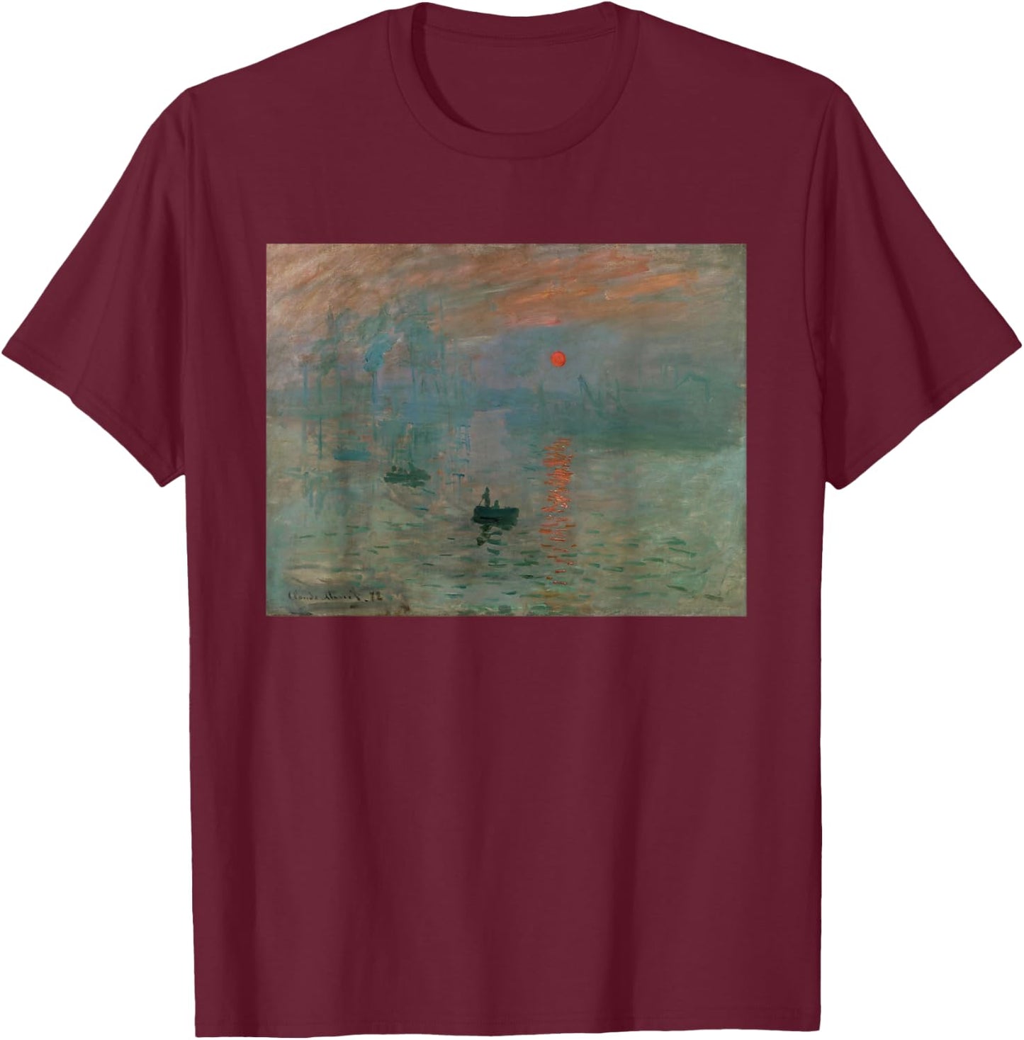 Monet's Impression | Sunrise Art T-Shirt - T-Shirt | Maroon