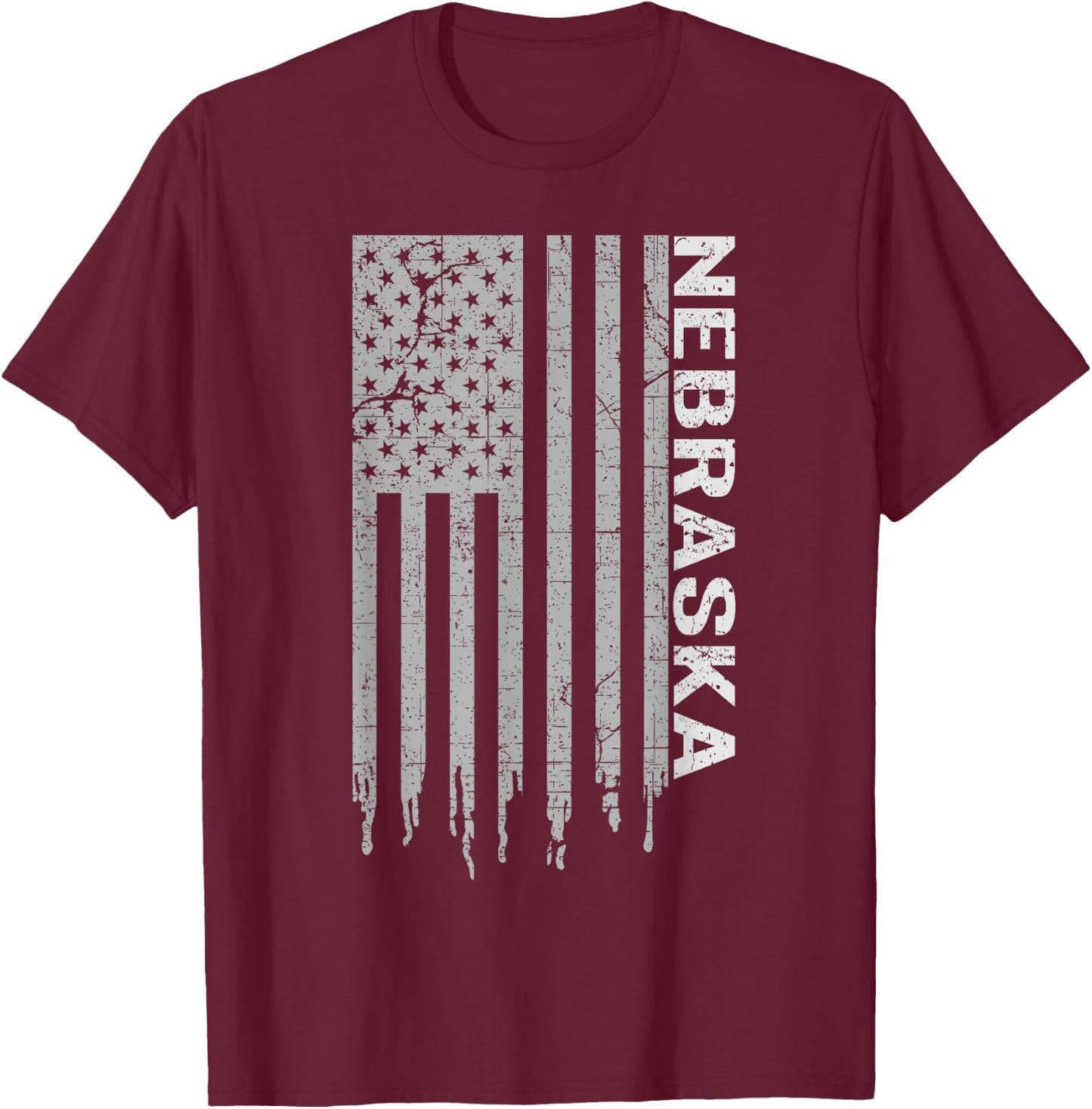 Distressed USA Flag Patriotic American from Nebraska T-Shirt - T-Shirt | Maroon