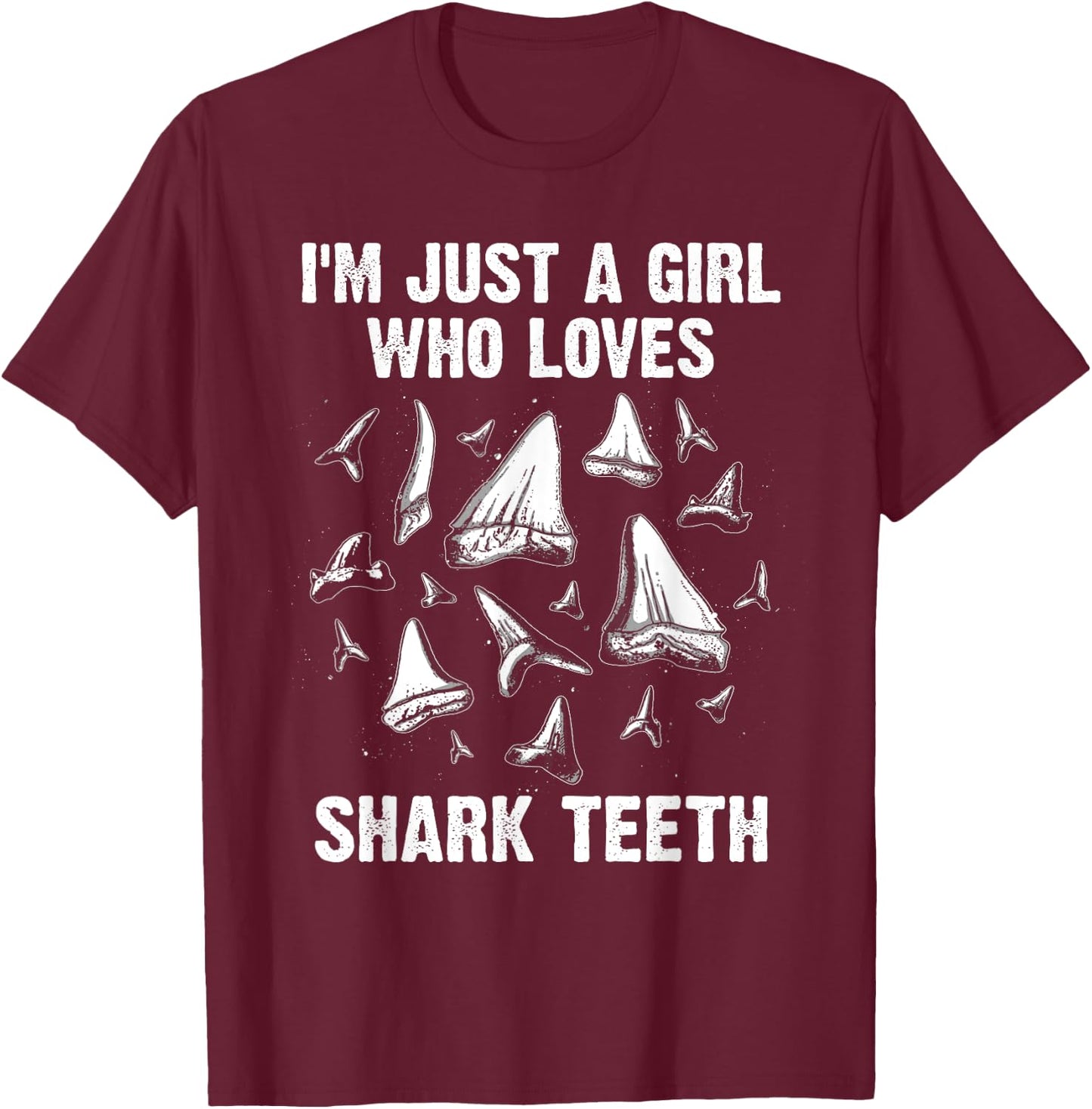 Funny Shark Teeth Design Girls Women Fossil Collecting Lover T-Shirt - T-Shirt | Maroon