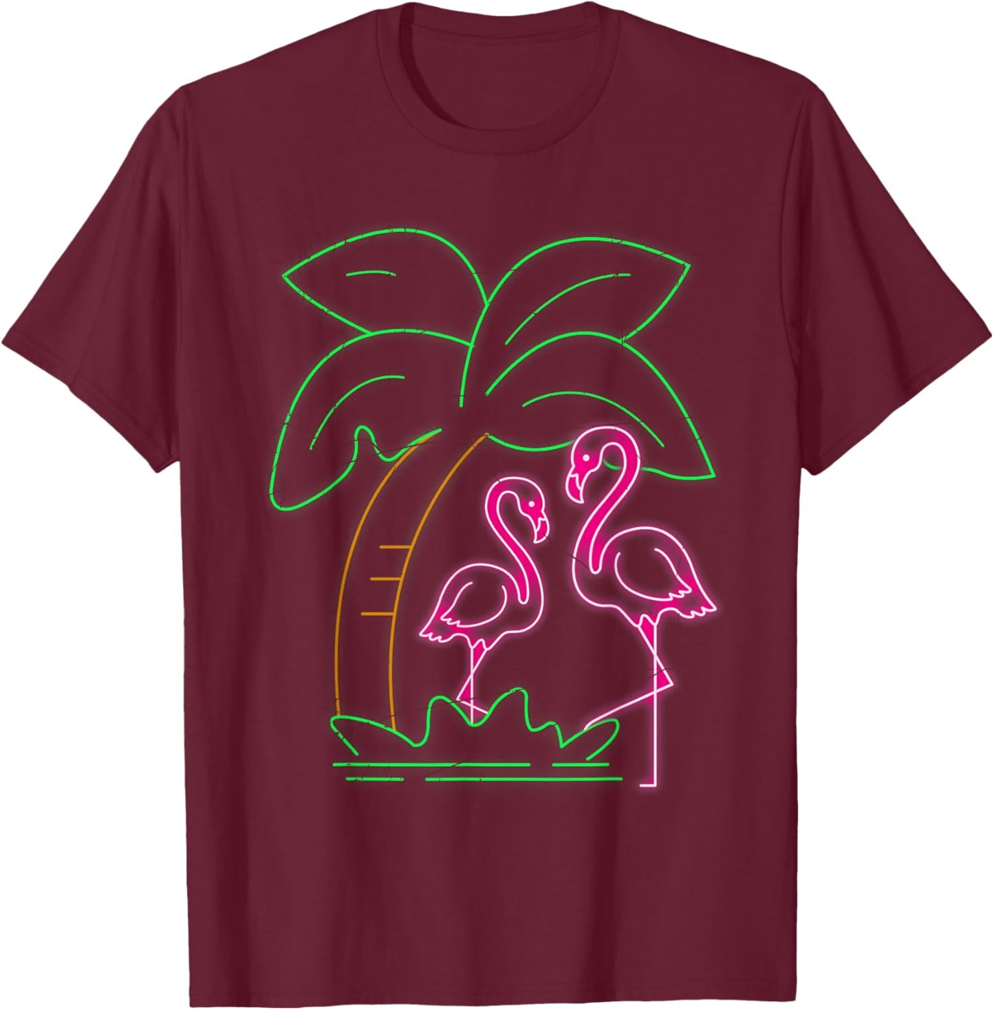 Exotic Bird Flamingos Tropical Animal Palm Tree Flamingo T-Shirt - T-Shirt | Maroon