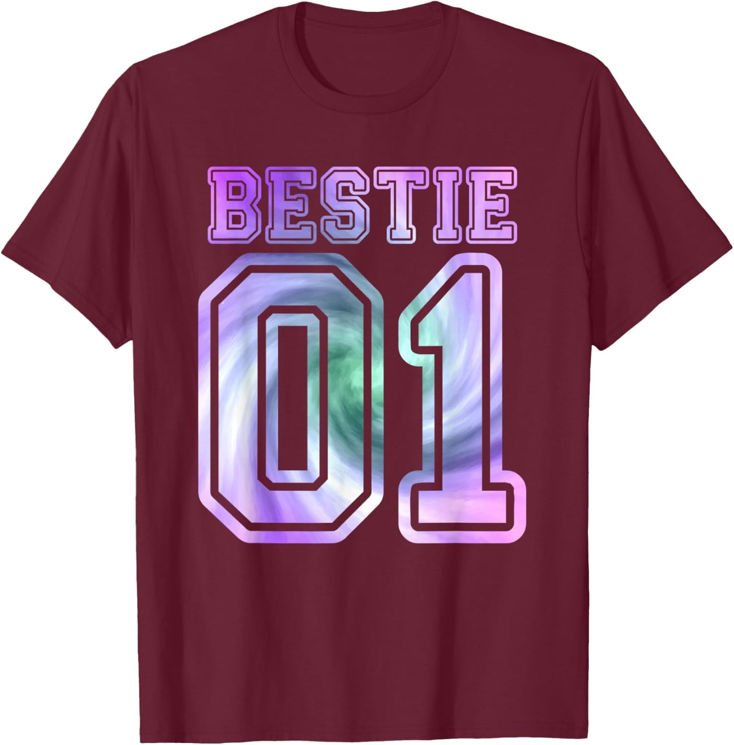 BFF 01 Best Friend Matching Bestie Tie Dye T-Shirt - T-Shirt | Maroon