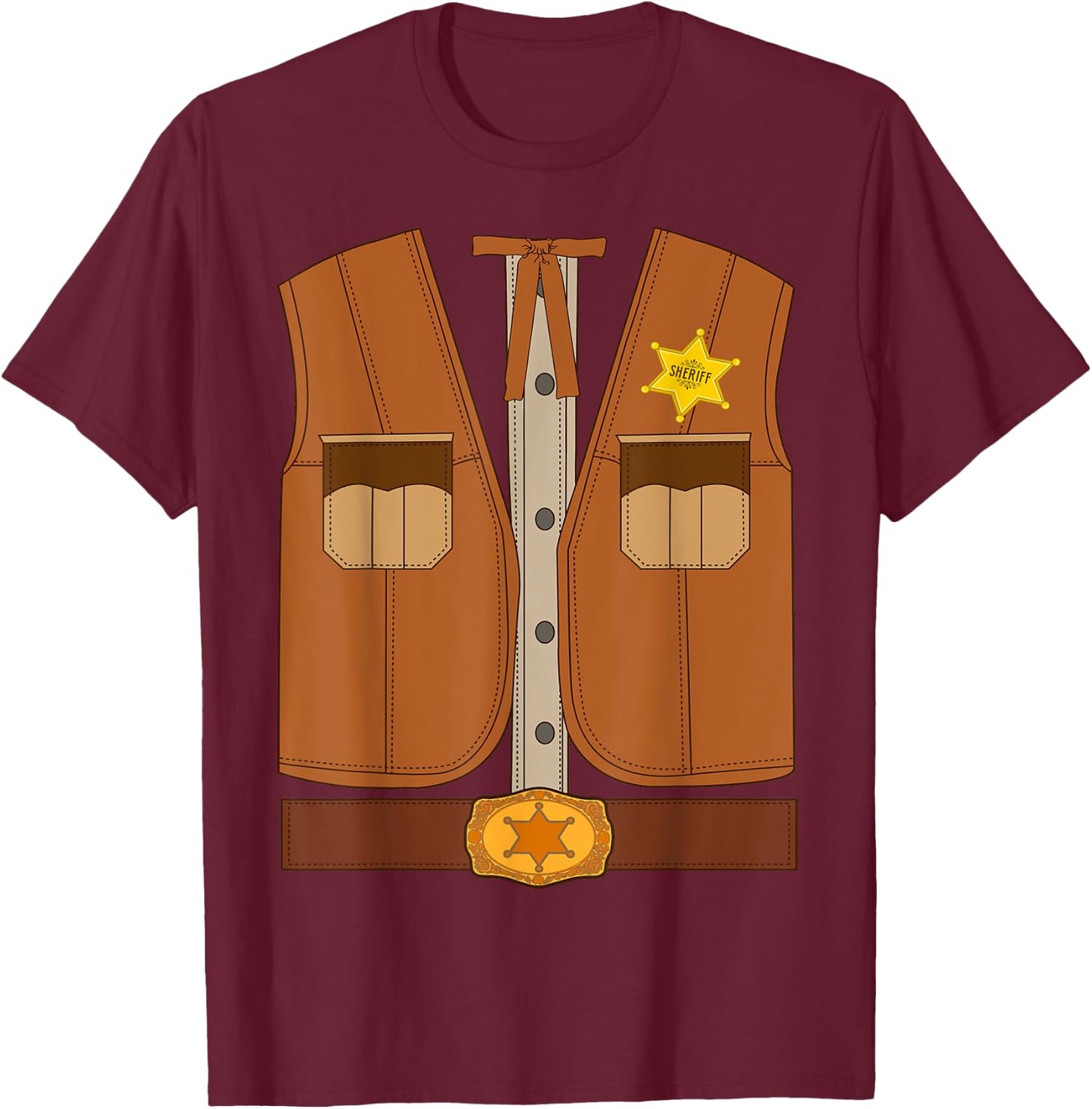 Western Sheriff Halloween Costume Shirt Wild West T-Shirt - T-Shirt | Maroon