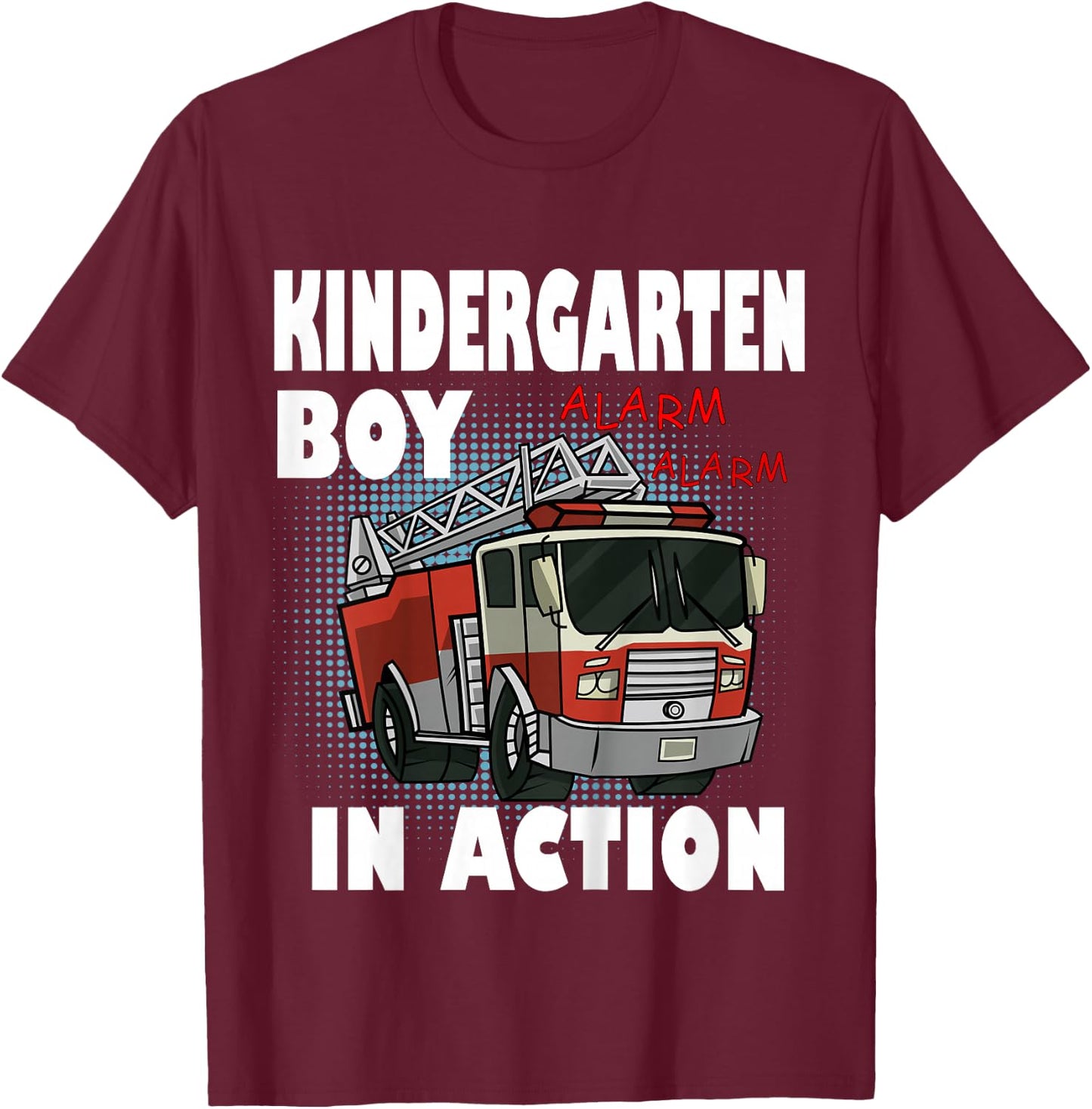Kids Cool Fire truck in Action Back to School Kindergarten Boy T-Shirt - T-Shirt | Maroon