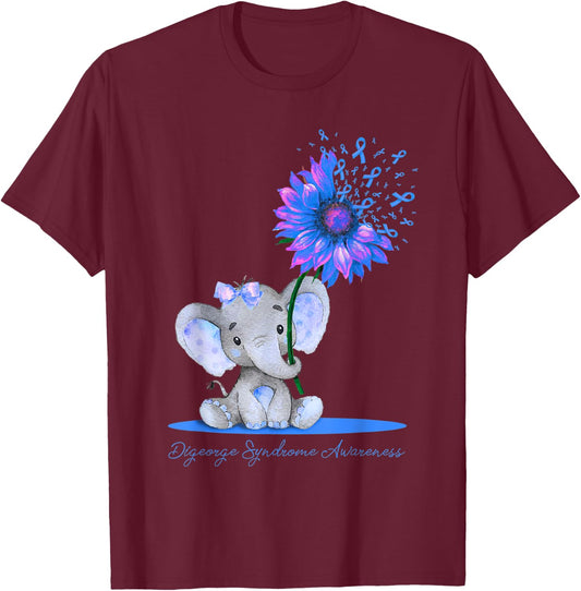 DIGEORGE SYNDROME AWARENESS Cute Elephant Sunflower Light T-Shirt - T-Shirt | Maroon