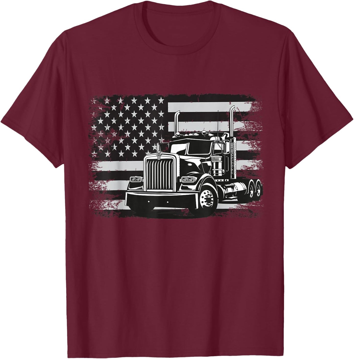 US American Flag Semi Truck Driver T-Shirt - T-Shirt | Maroon