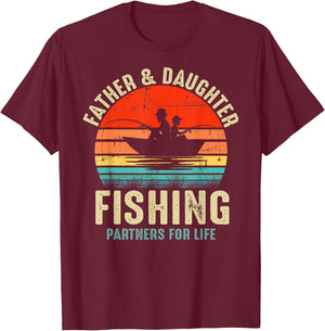 Father Daughter Fishing Partner For Life Retro Matching Dad T-Shirt - T-Shirt | Maroon