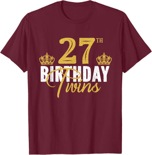 27th Birthday Twins 27 Years Old Twin Brother And Sister T-Shirt - T-Shirt | Maroon