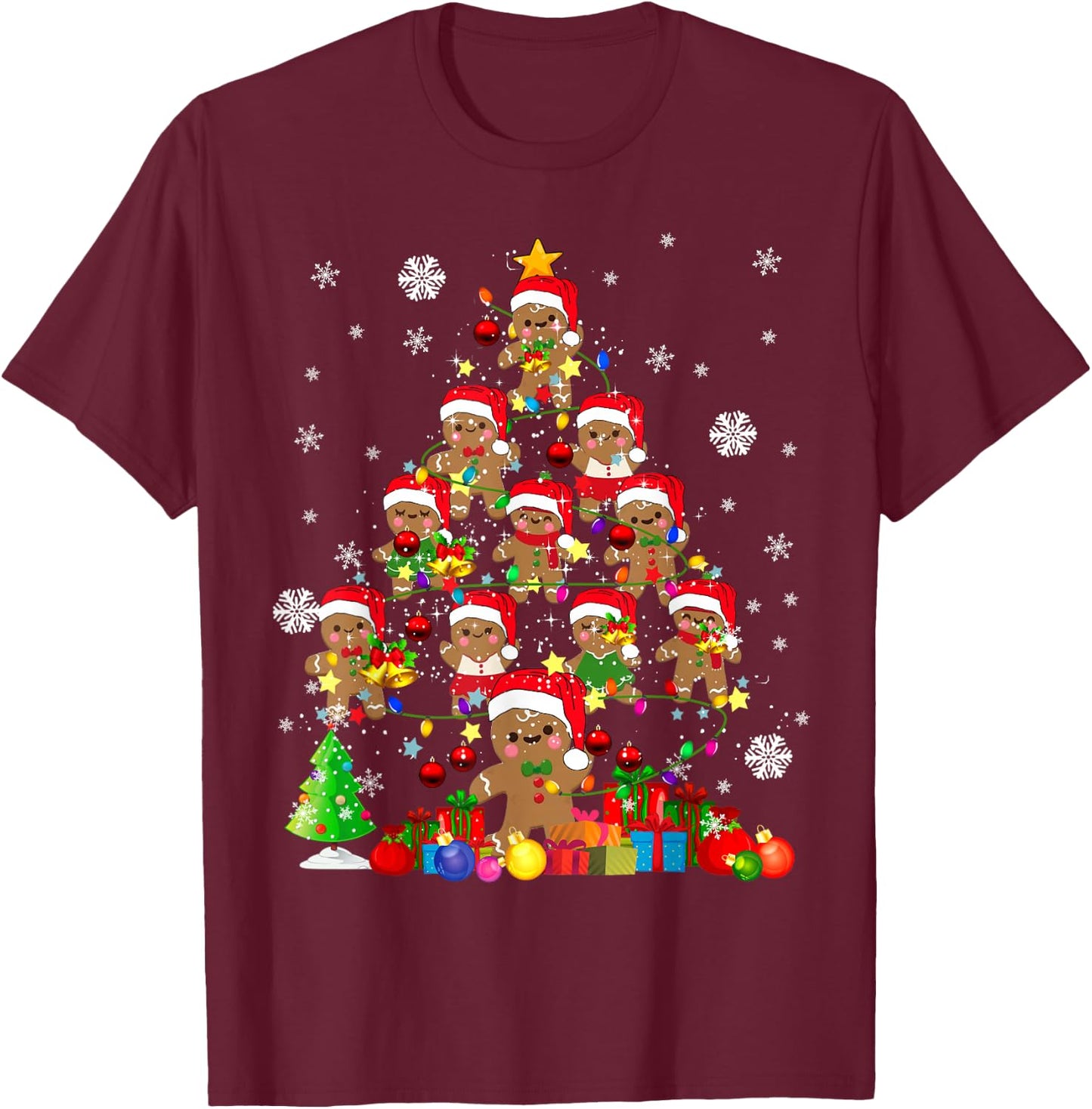Christmas Tree Gingerbread Christmas Santa Gingerbread T-Shirt - T-Shirt | Maroon