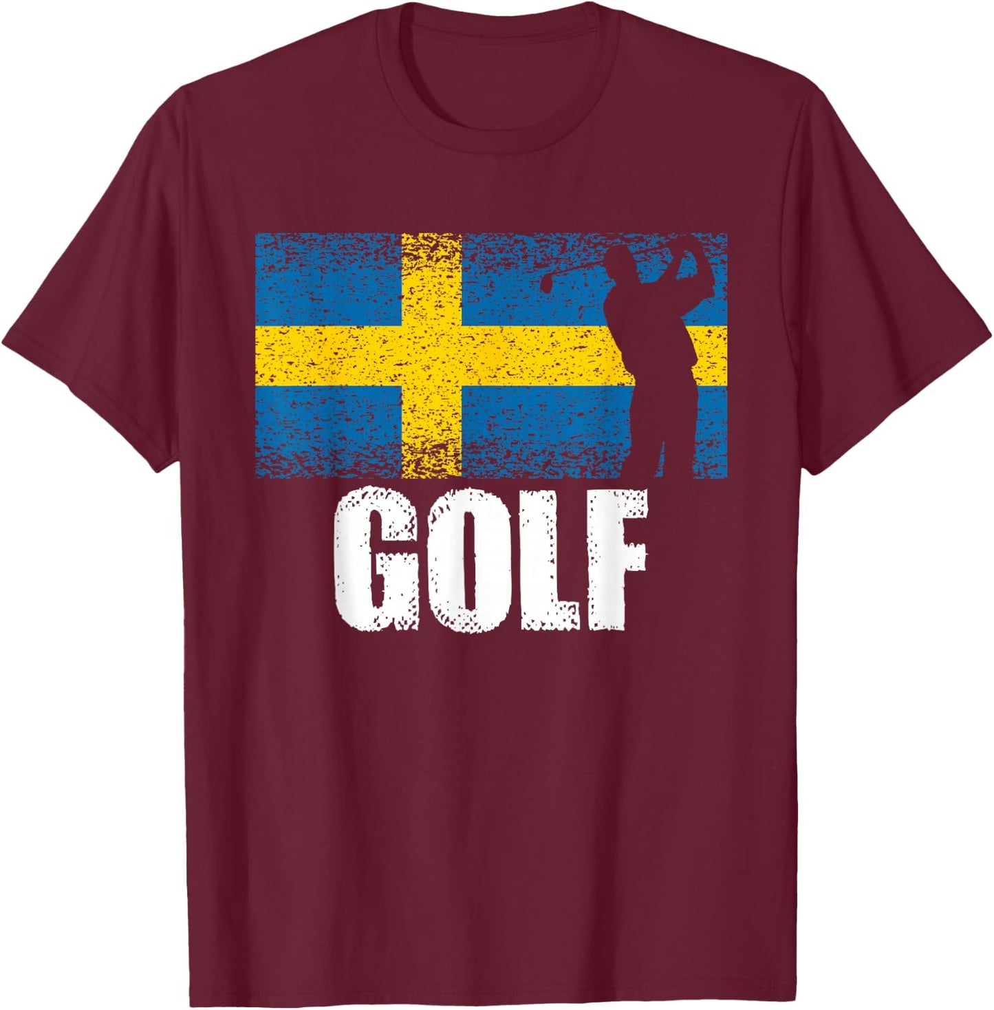 Golf Sport, Sweden Flag, Swedish Golfer Golfing T-Shirt - T-Shirt | Maroon
