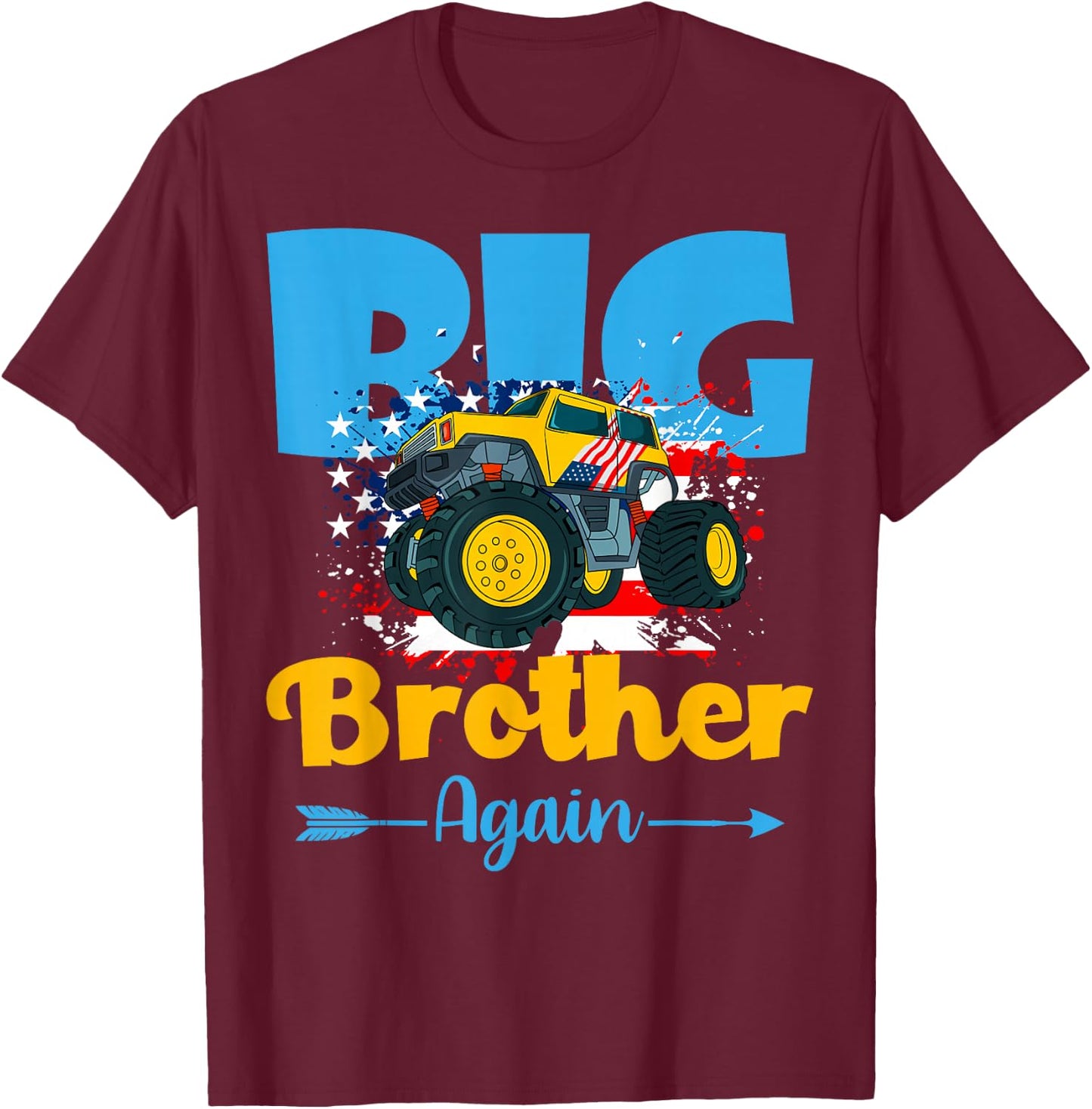 Promoted To Big Brother Again Monster Truck Baby Reveal T-Shirt - T-Shirt | Maroon
