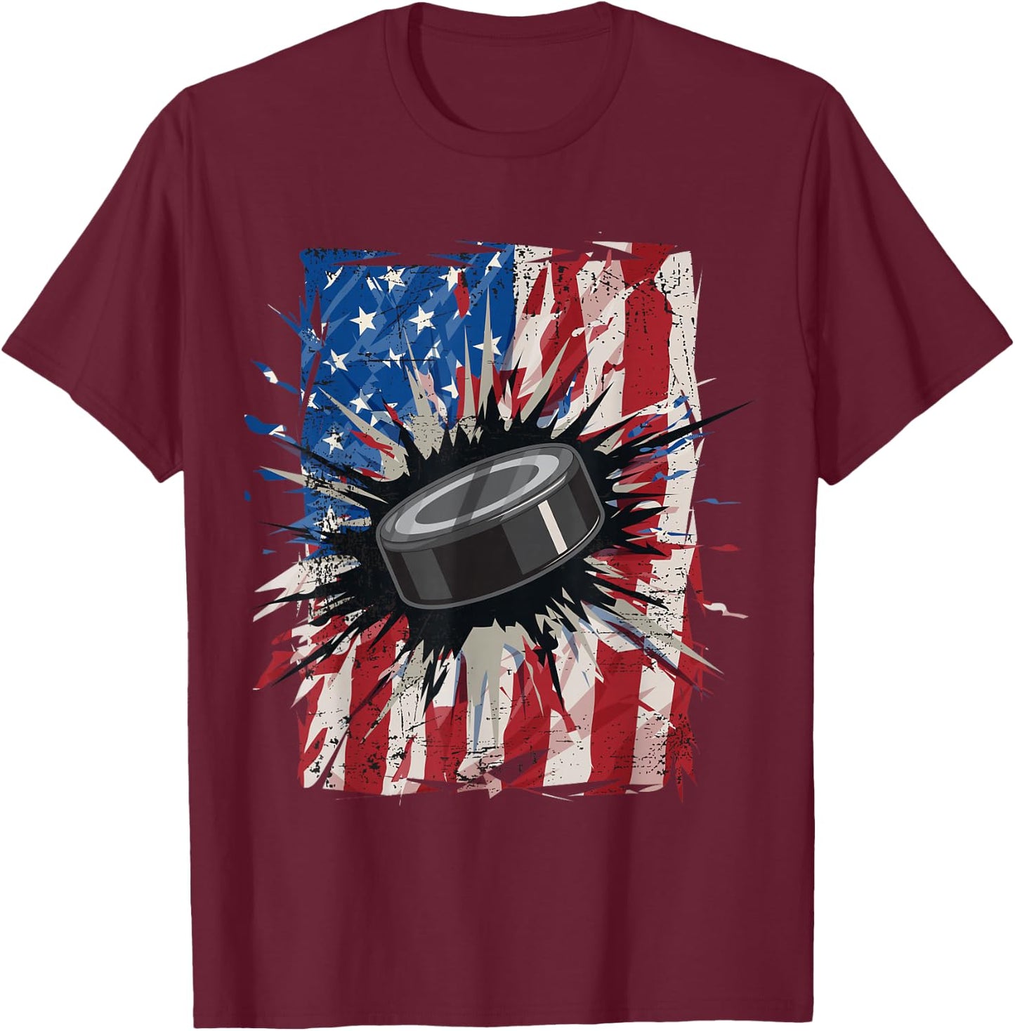 Patriotic Ice Hockey 4th of July Men USA American Flag Boys Small T-Shirt - T-Shirt | Maroon