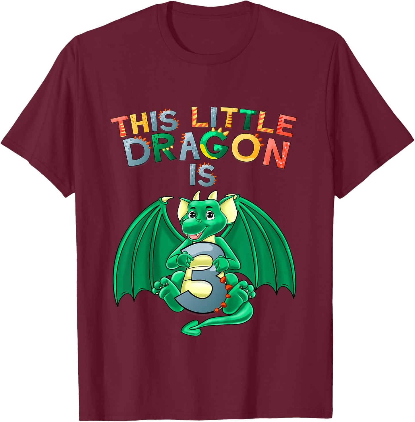 Kids This Little Dragon Is 3 Dragon 3rd Birthday 3 Year Old Boy T-Shirt - T-Shirt | Maroon