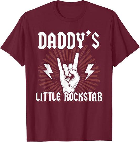 Daddy's Little Rockstar Cute Little Birthday Rocker T-Shirt - T-Shirt | Maroon