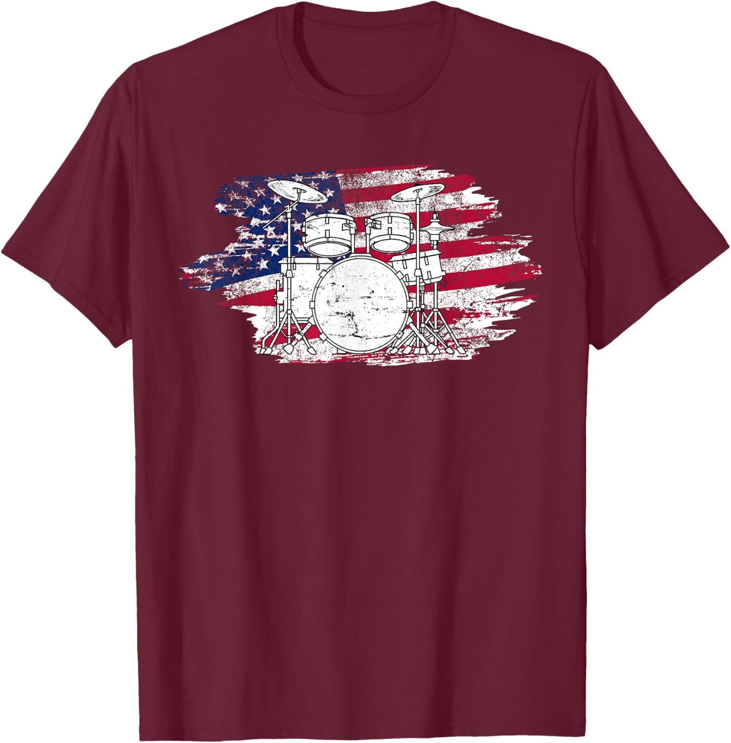Cool Drummer Art Women America US Flag Drum Set T-Shirt - T-Shirt | Maroon