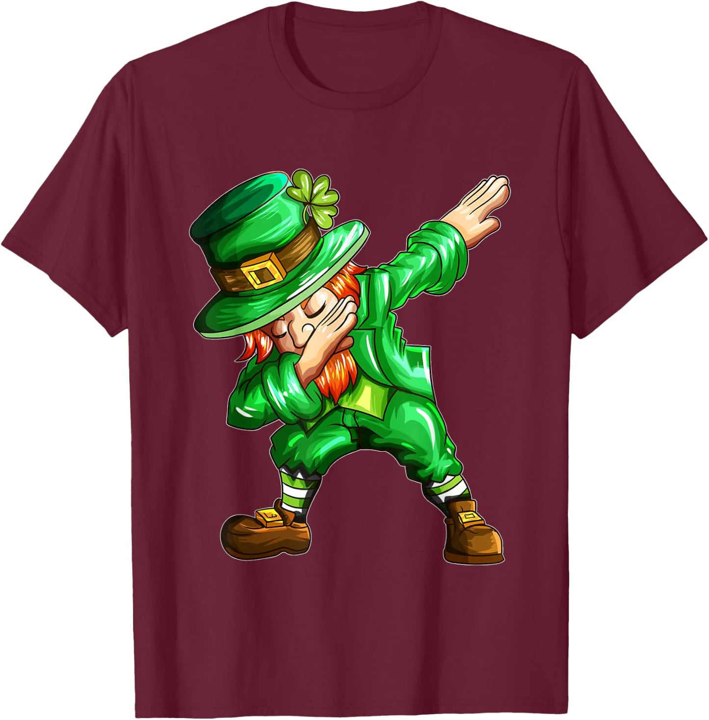 St Patricks Day Dab Dabbing Leprechaun in Green Holiday T-Shirt - T-Shirt | Maroon
