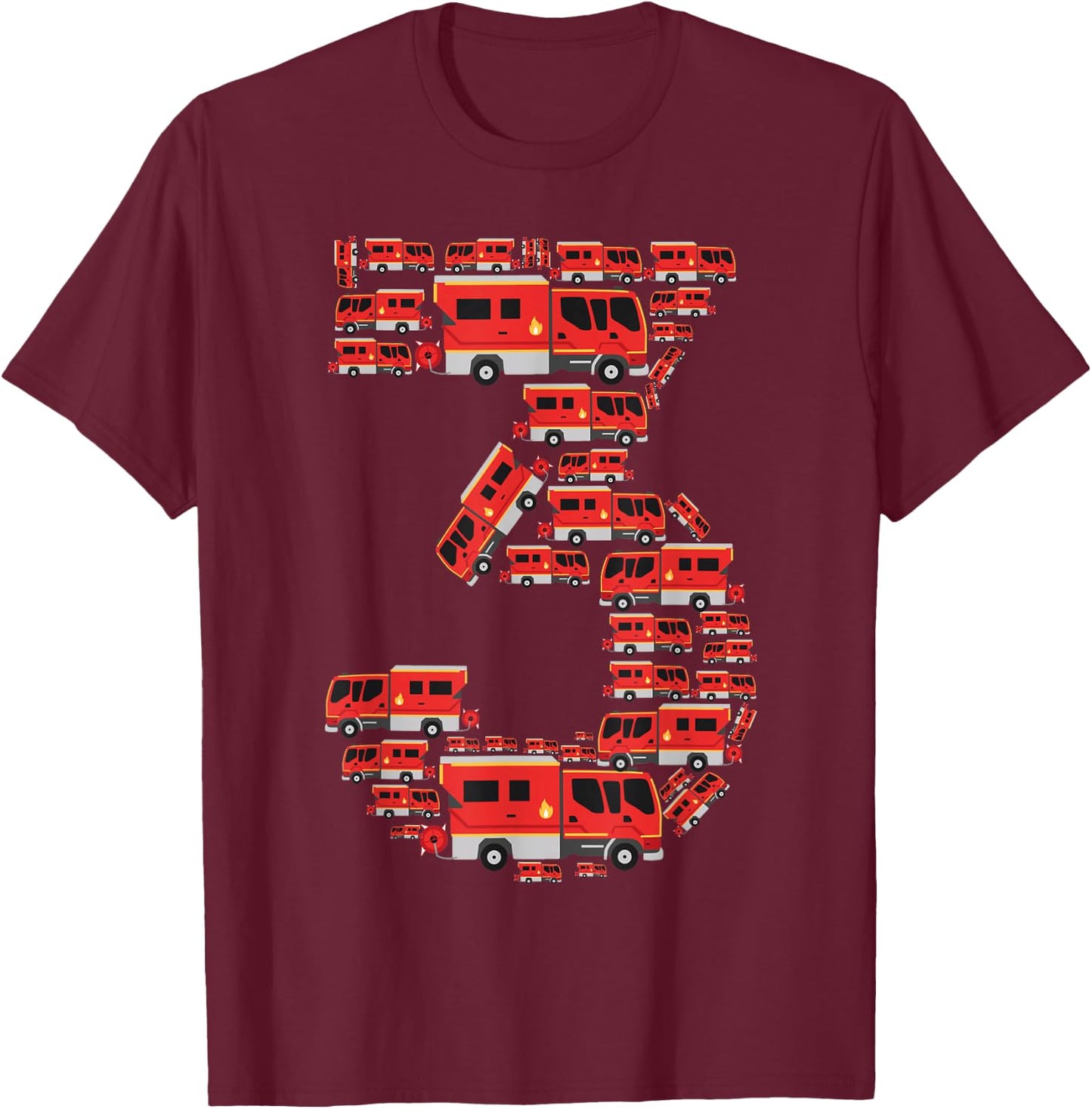 Fire Truck 3rd Birthday Boy 3 Year Old Toddler Firefighter T-Shirt - T-Shirt | Maroon