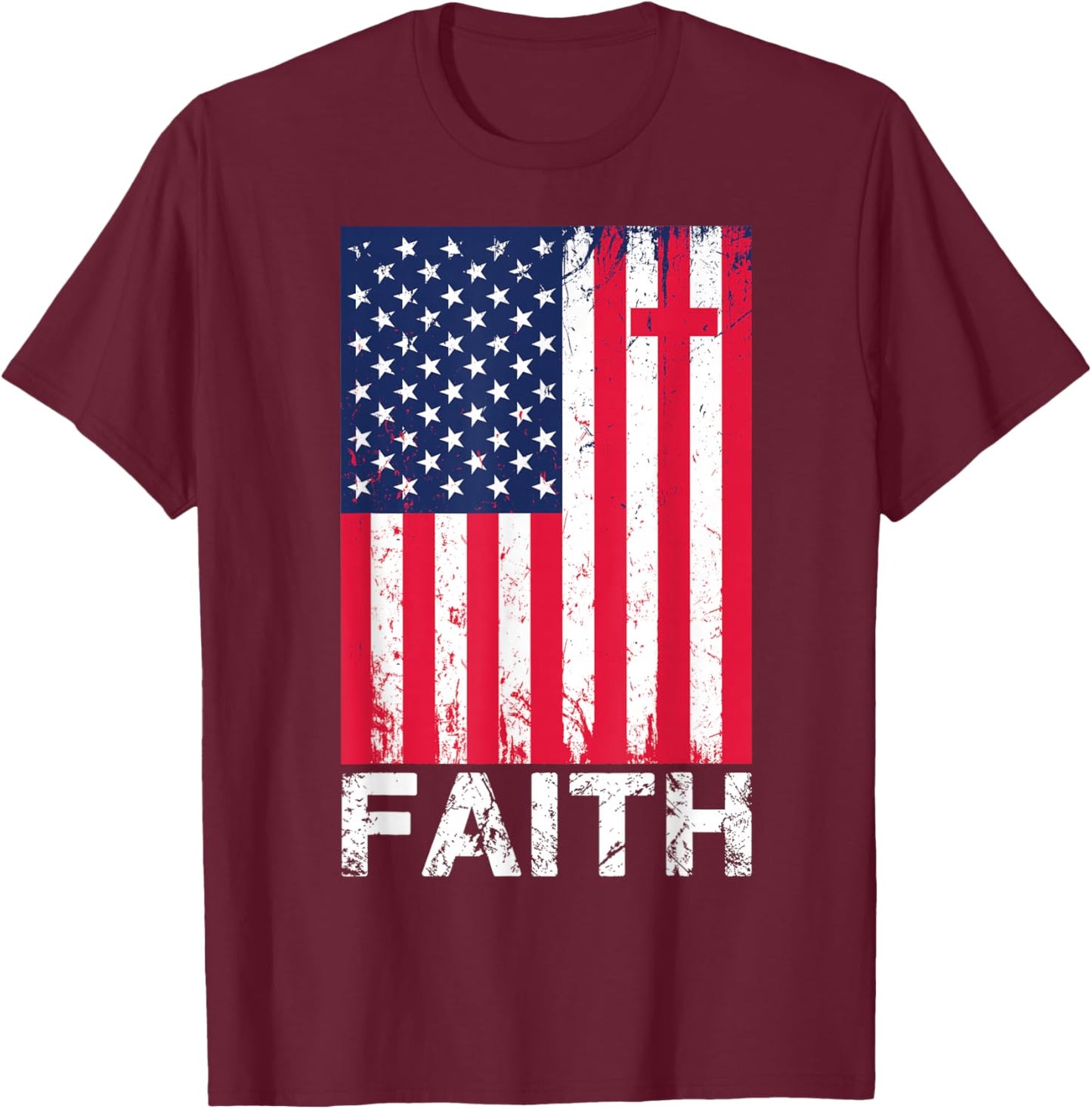 Patriotic Christian Faith Love Jesus American Flag Cross T-Shirt - T-Shirt | Maroon