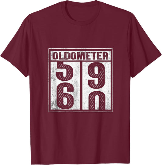 60th Birthday Funny Gift Men Women Oldometer 59 60 T-Shirt - T-Shirt | Maroon