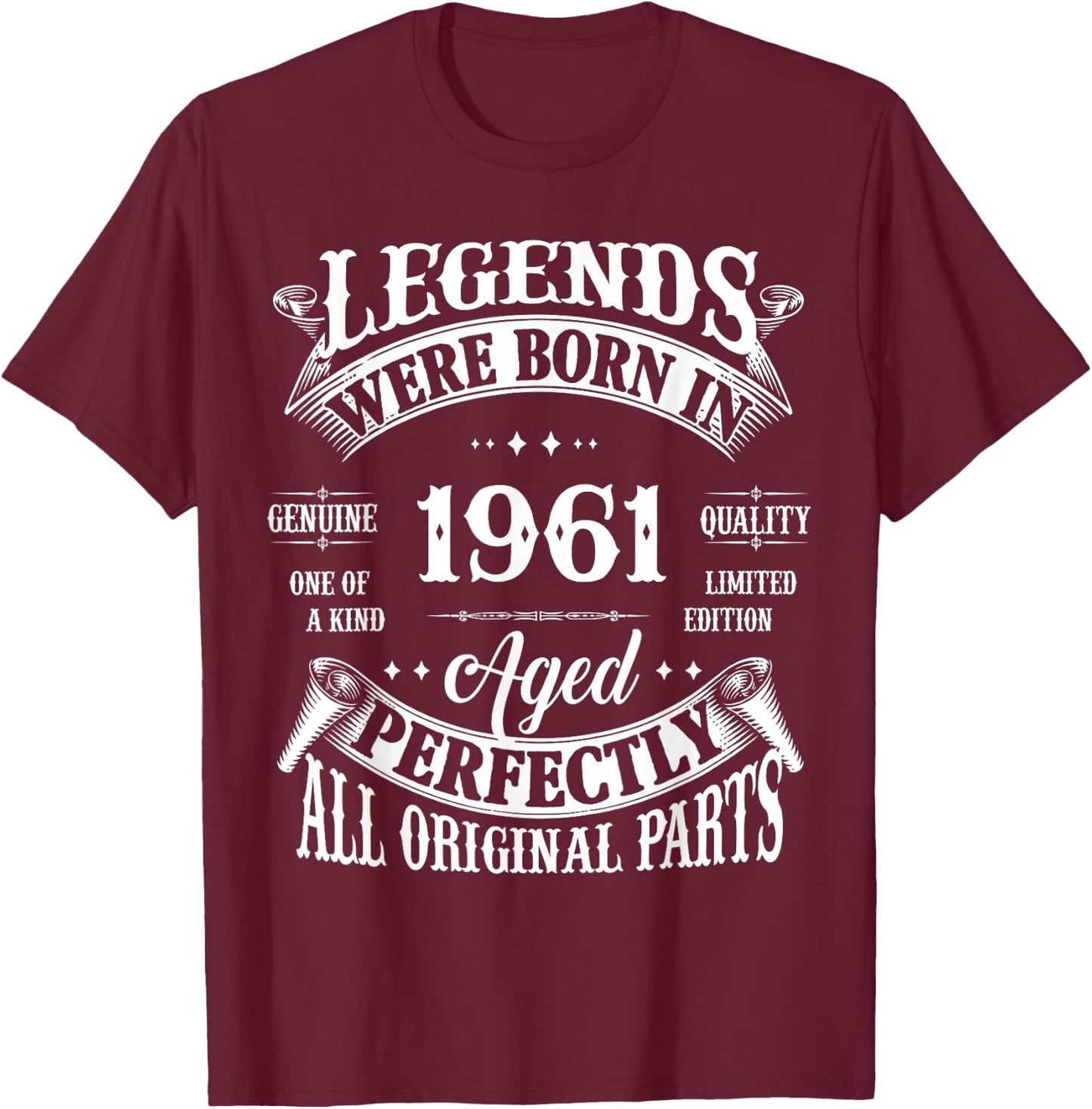 65th Birthday Gift Vintage Legends Born in 1961 65 Years Old T-Shirt - T-Shirt | Maroon