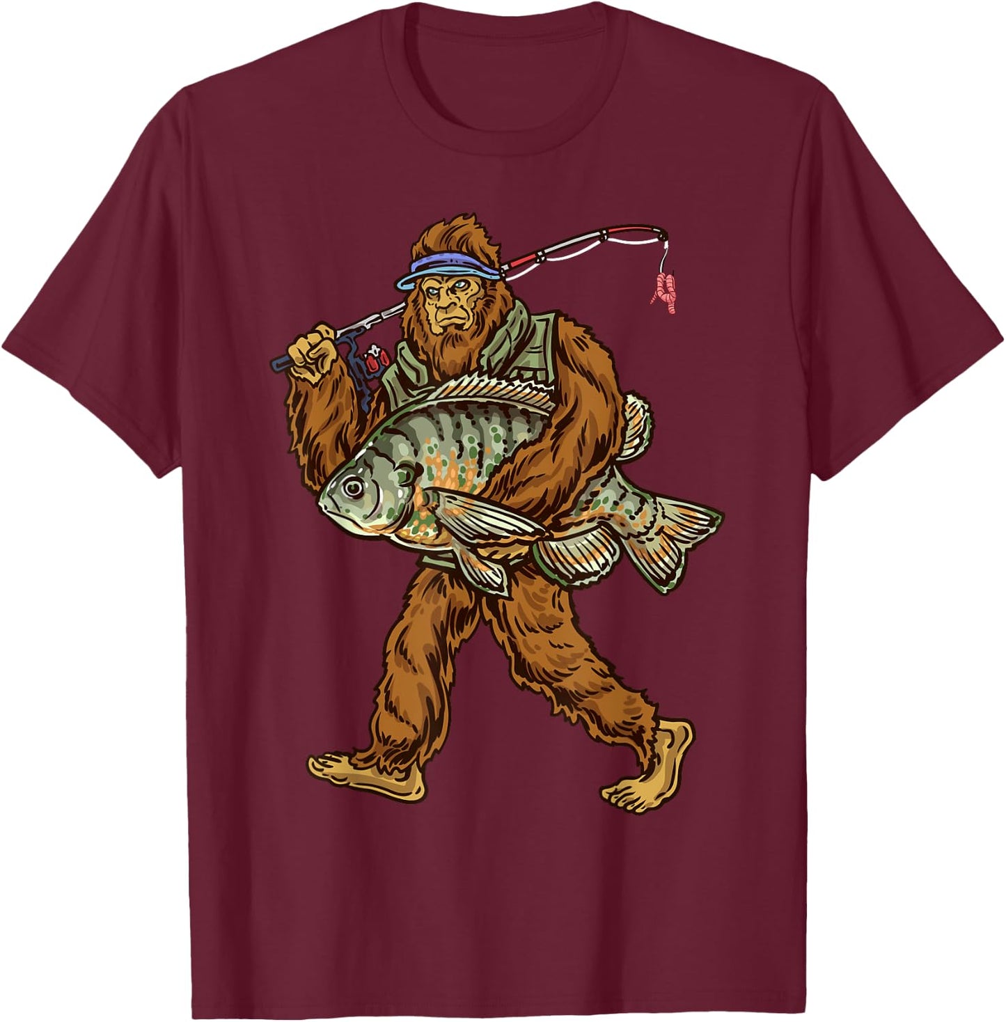 Northern Outdoors Bluegill Collection Black Fishing , -Adults, Short Sleeve, Small, , Classic Fit, Modern, Cartoon Bigfoot Pattern, All Seasons T-Shirt - T-Shirt | Maroon