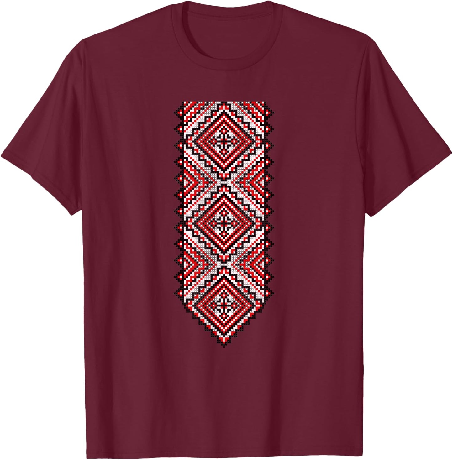 Ukrainian Embroidery Vyshyvanka Print Folk Ethnic Ornament T-Shirt - T-Shirt | Maroon