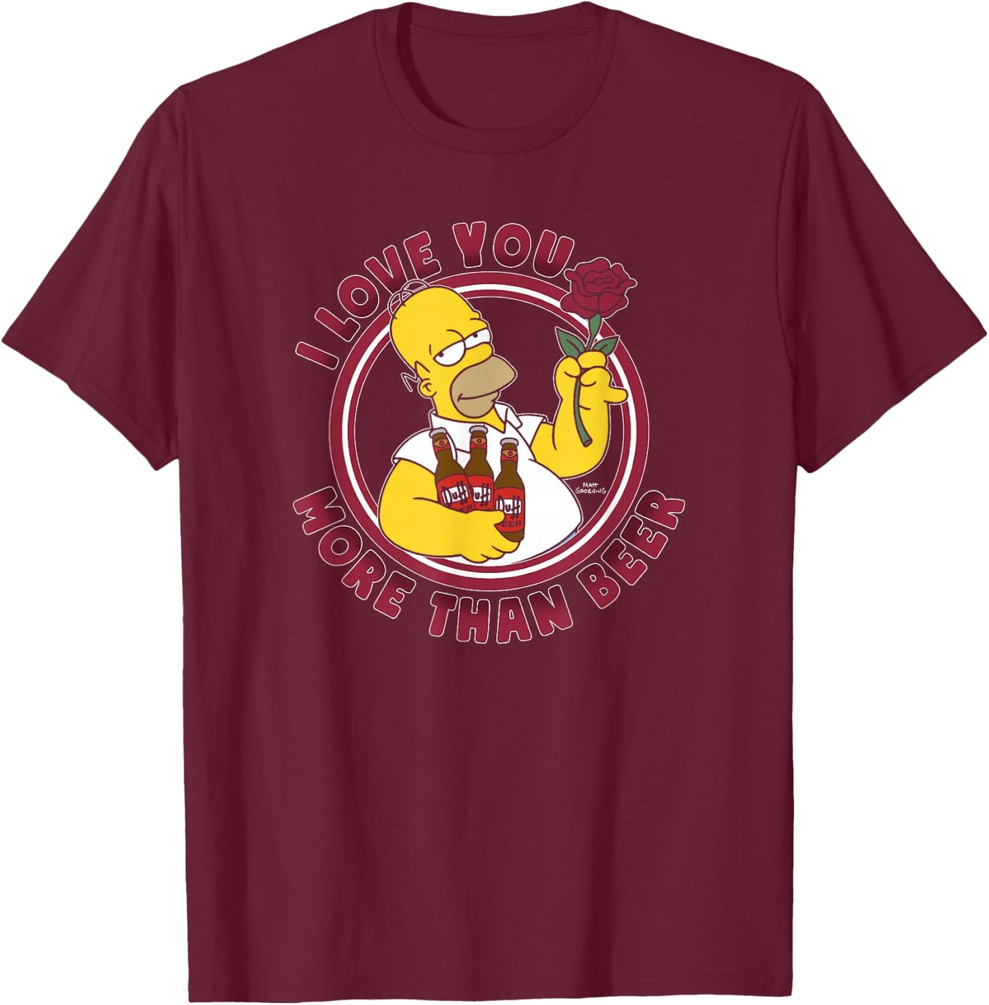 The Simpsons Valentine's Day Homer Love You More Than Beer T-Shirt - T-Shirt | Maroon