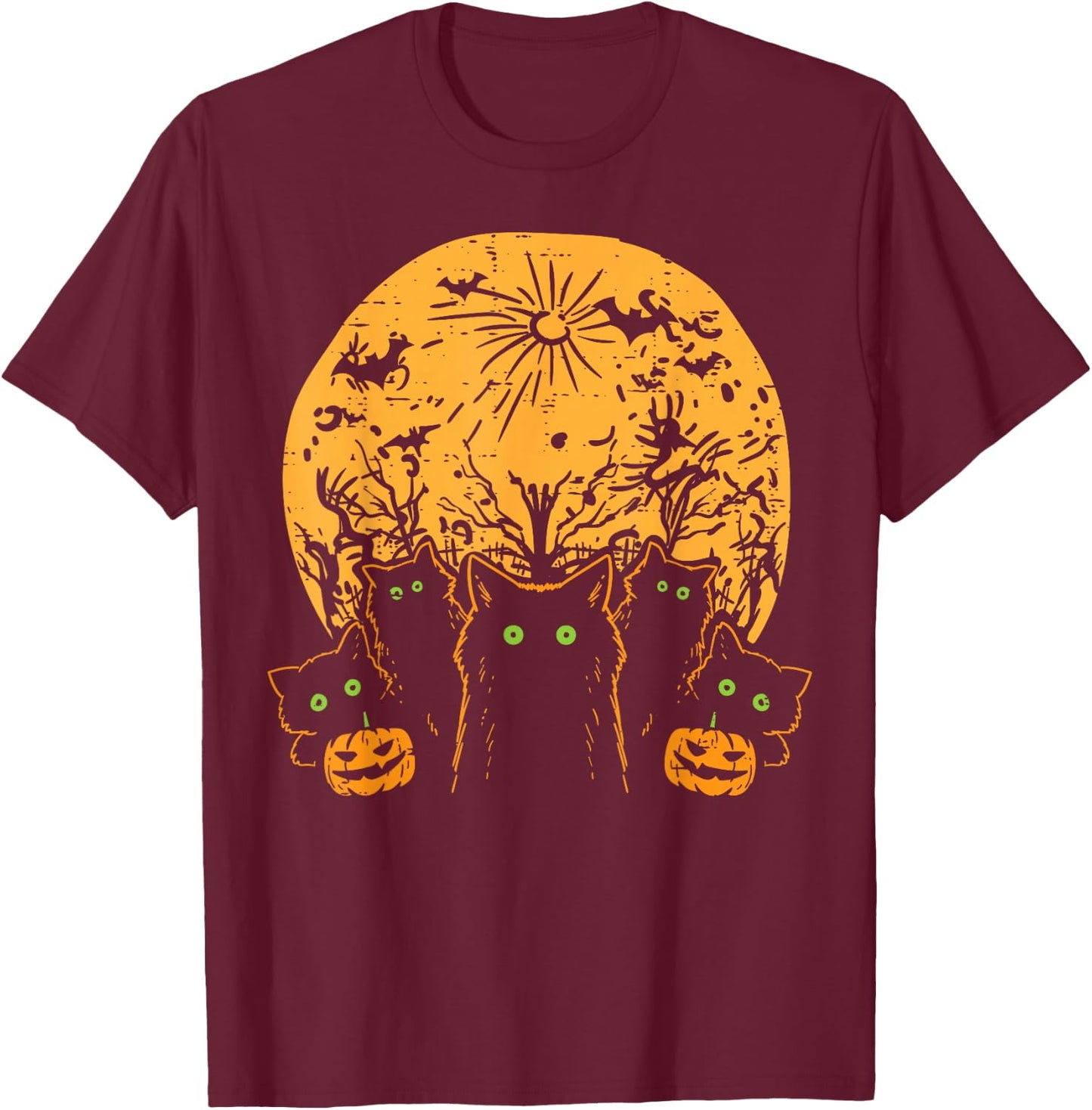 Black Cats Full Moon Halloween Animal Pet Men Women Kids T-Shirt - T-Shirt | Maroon