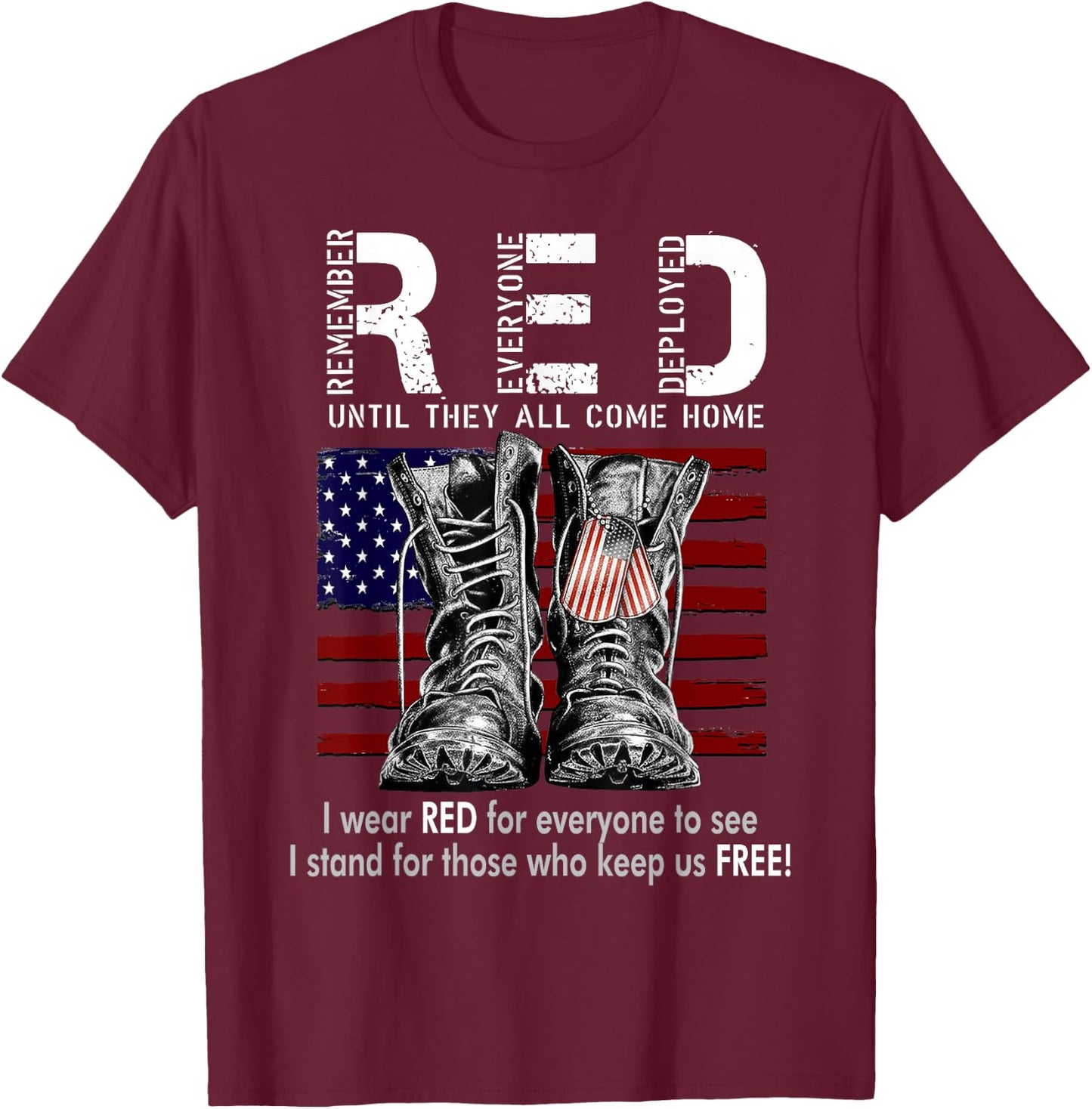 On Friday We Wear Red Military R.E.D Friday Military Remember Everyone Deployed -Adults US Flag Black Small Classic Fit Short Sleeve T-Shirt - T-Shirt | Maroon