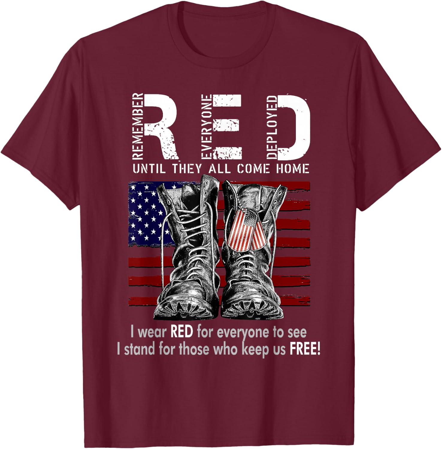 On Friday We Wear Red Military R.E.D Friday Military Remember Everyone Deployed -Adults US Flag Black Small Classic Fit Short Sleeve T-Shirt - T-Shirt | Maroon