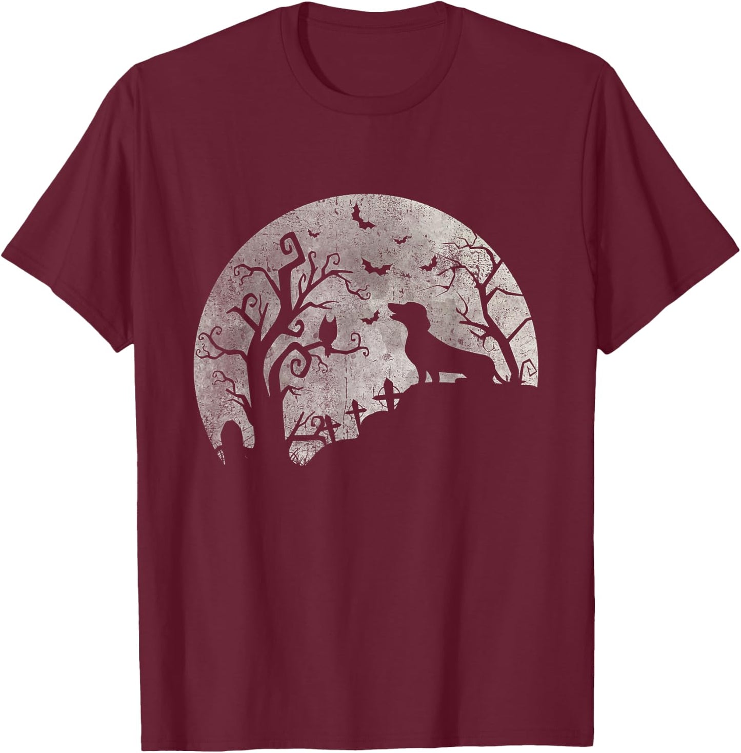 Dachshund And Moon Halloween Dachshund Lovers Pet Owner T-Shirt - T-Shirt | Maroon