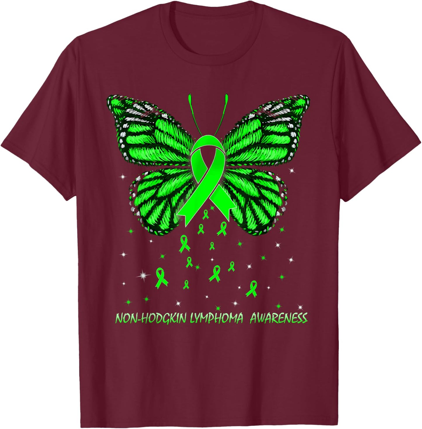 Non-Hodgkin Lymphoma Butterfly T-Shirt - T-Shirt | Maroon
