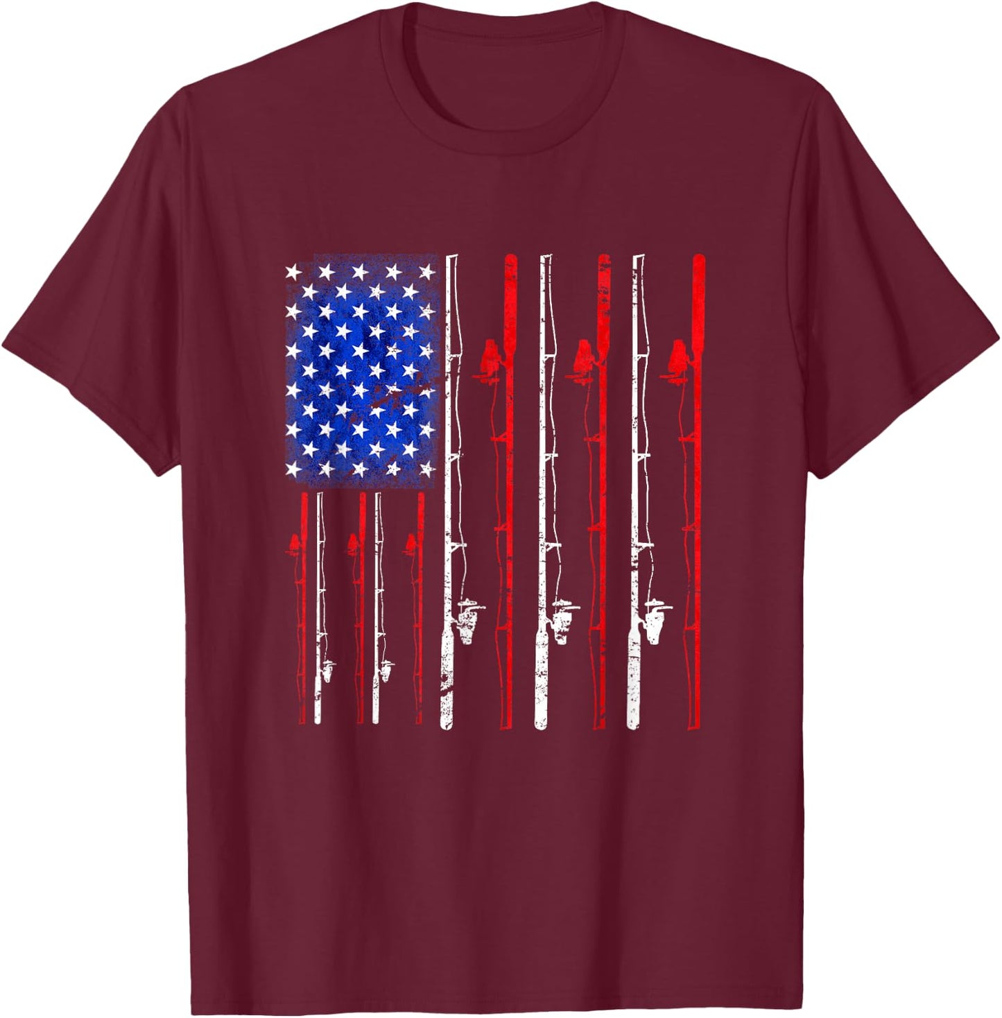 Fishing Shirt American Flag Shirt Fishing T-Shirt - T-Shirt | Maroon