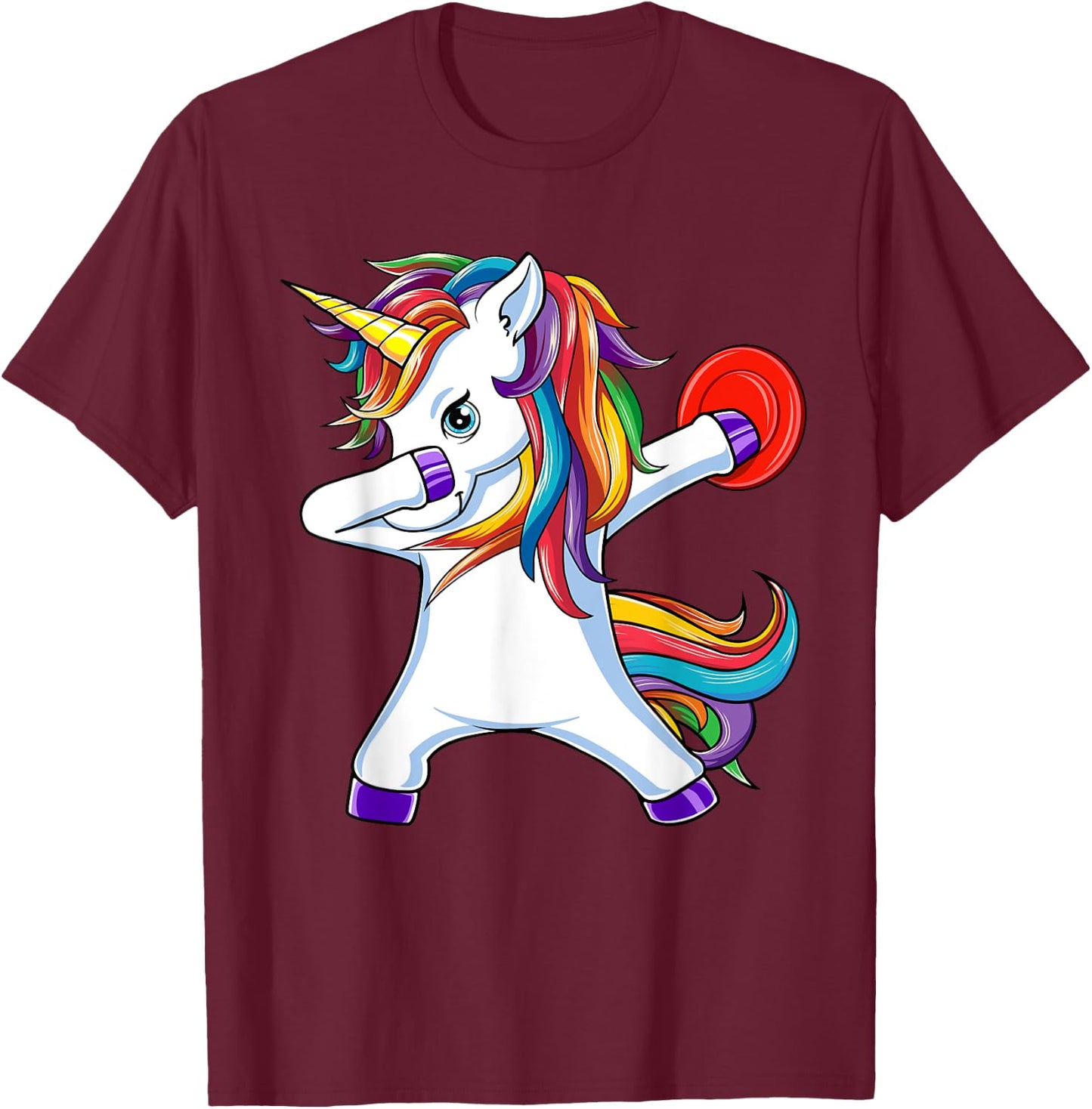 Dabbing Unicorn Funny Flying Disc Golf Player T-Shirt - T-Shirt | Maroon