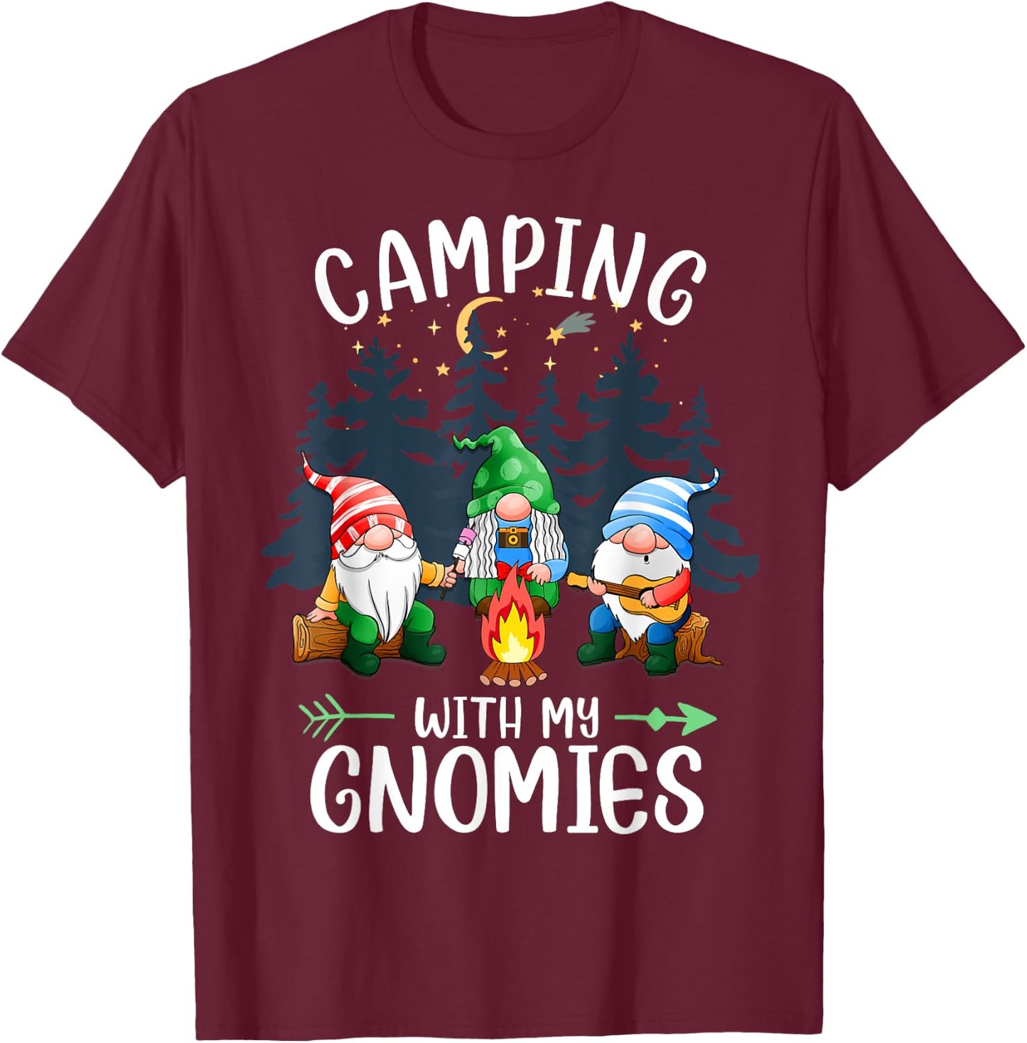 Camping with My Gnomies Funny Gnome Camp Women Men Small T-Shirt - T-Shirt | Maroon
