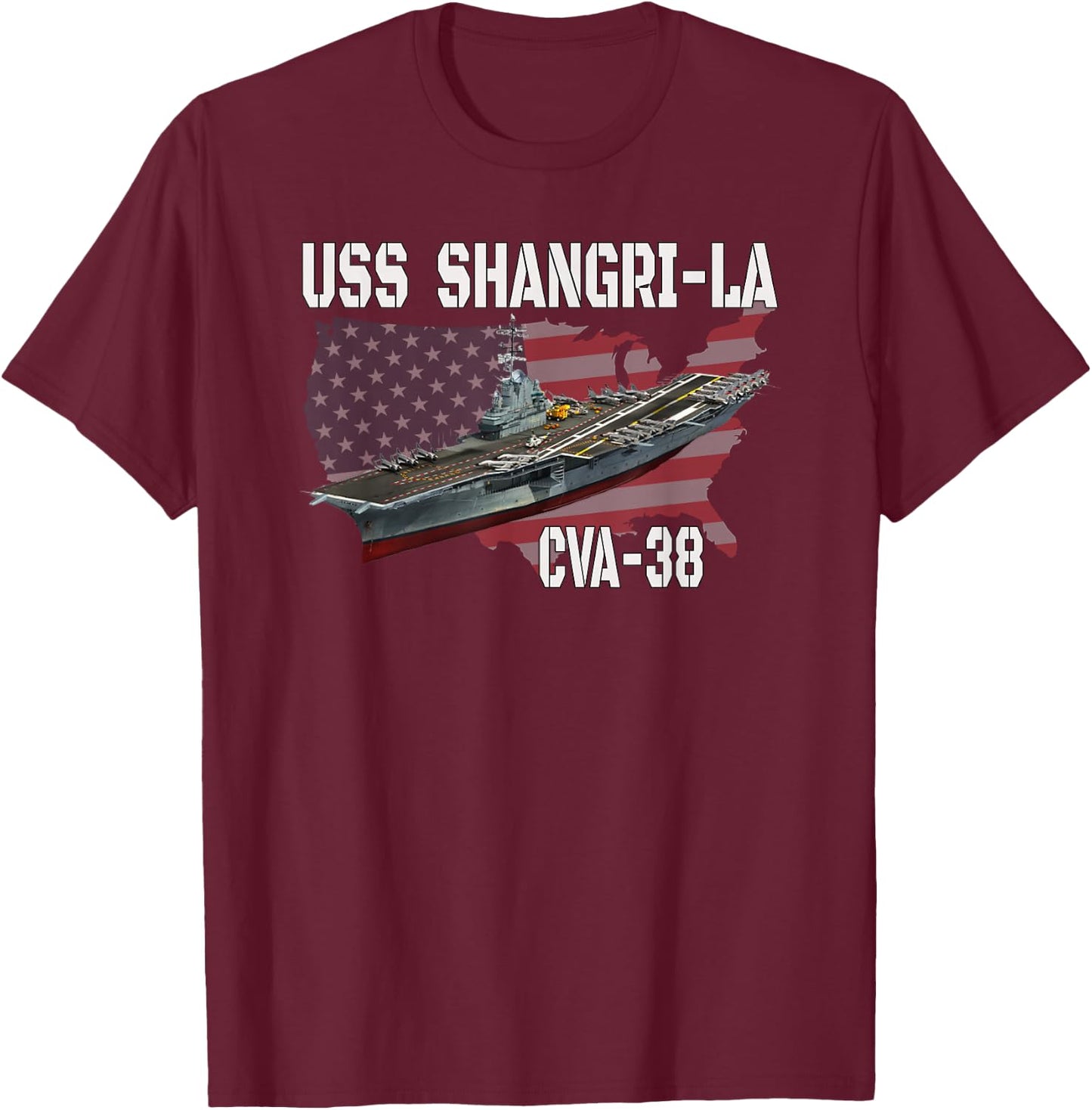 USS Shangri-La CVA-38 Aircraft Carrier Veterans Day Father's T-Shirt - T-Shirt | Maroon