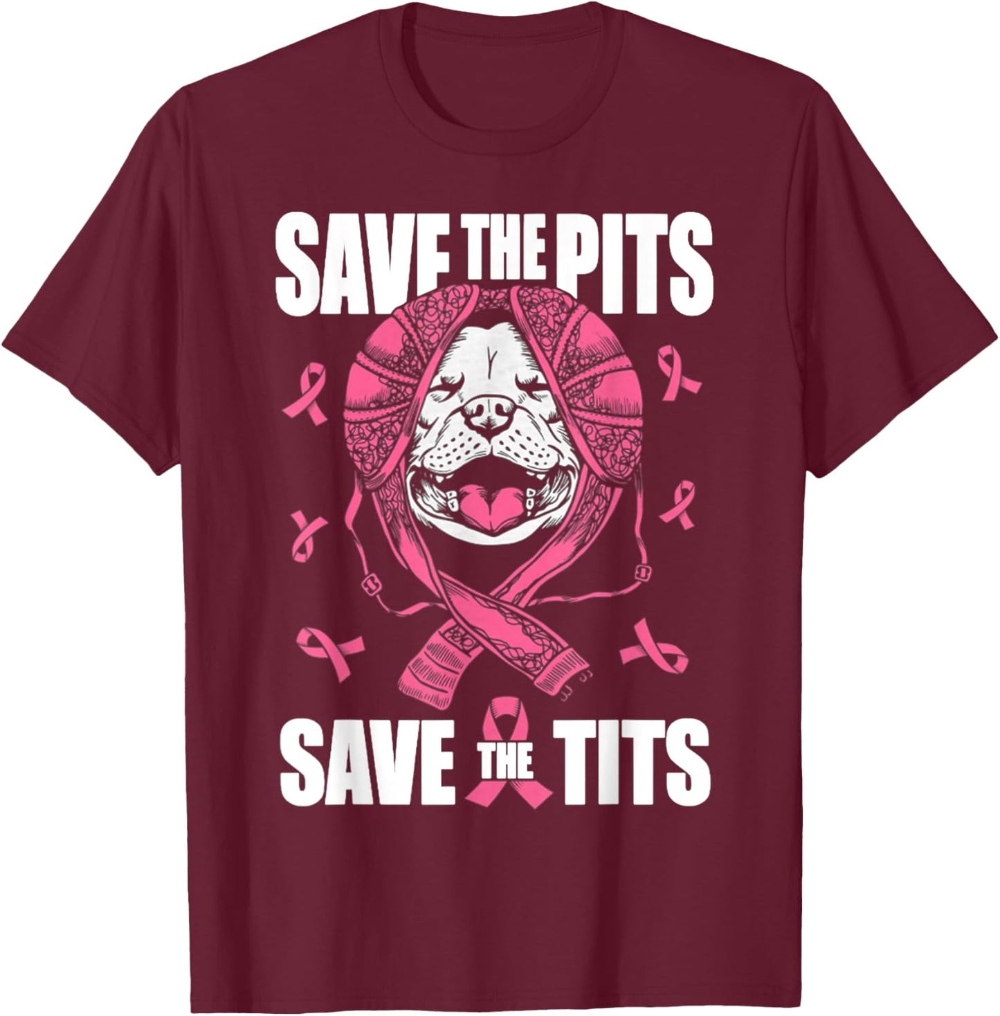 Save The Pits Save The Tits Breast Cancer Awareness T-Shirt - T-Shirt | Maroon