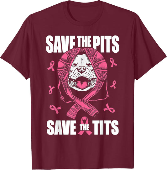 Save The Pits Save The Tits Breast Cancer Awareness T-Shirt - T-Shirt | Maroon